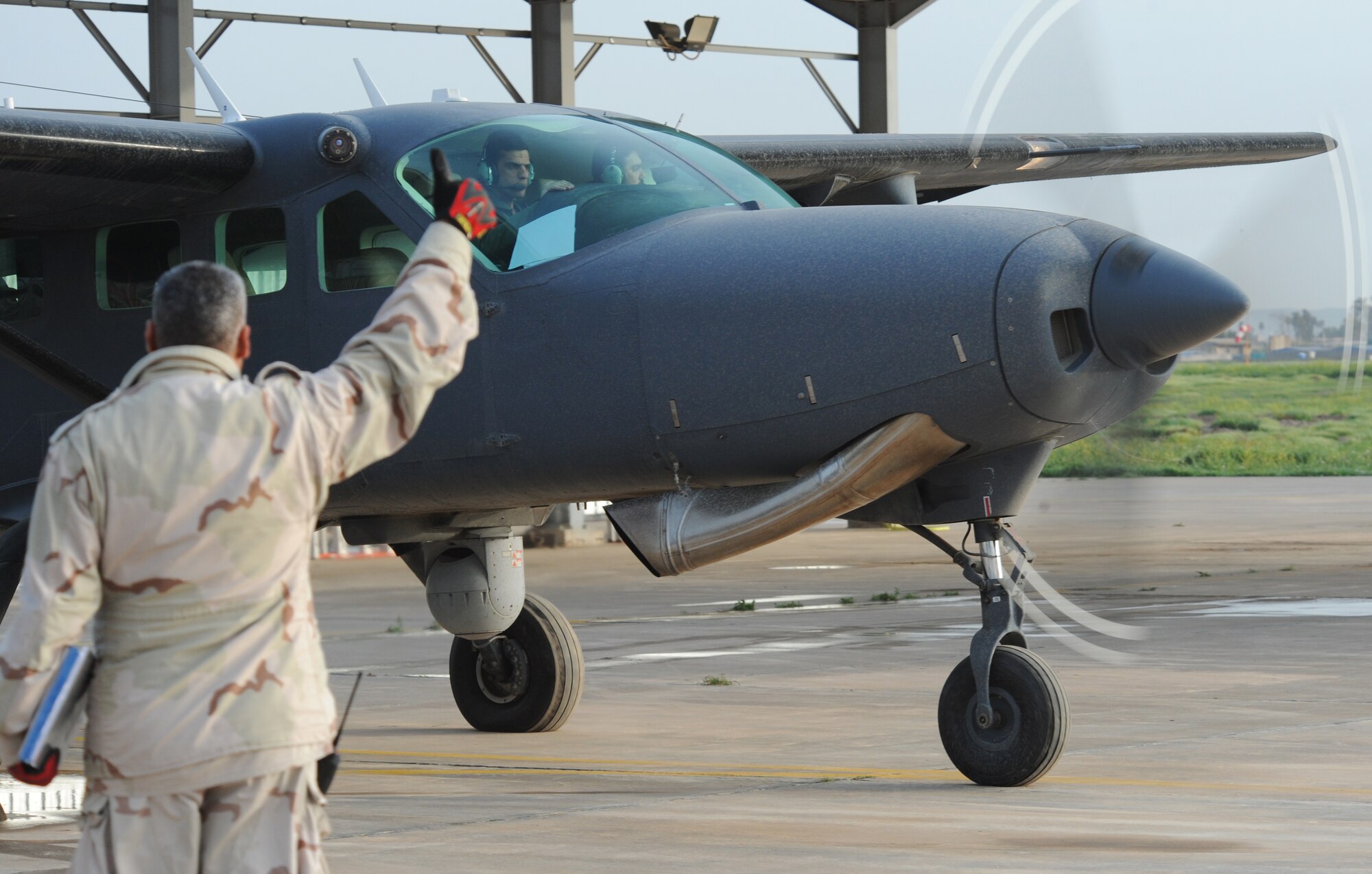Iraqi air force Squadron 3 launches all six of their aircraft from Kirkuk Regional Air Base, Iraq on March 5, 2010.  This launch is a surge flight operation in support of the upcoming national Iraqi elections on March 7.  This week marks the first time the Iraqi air force will fly an all-Iraqi effort in intelligence, surveillance and reconnaissance in support of an Iraqi election.  (U.S. Air Force photo/Staff Sgt. Tabitha Kuykendall/Released)
