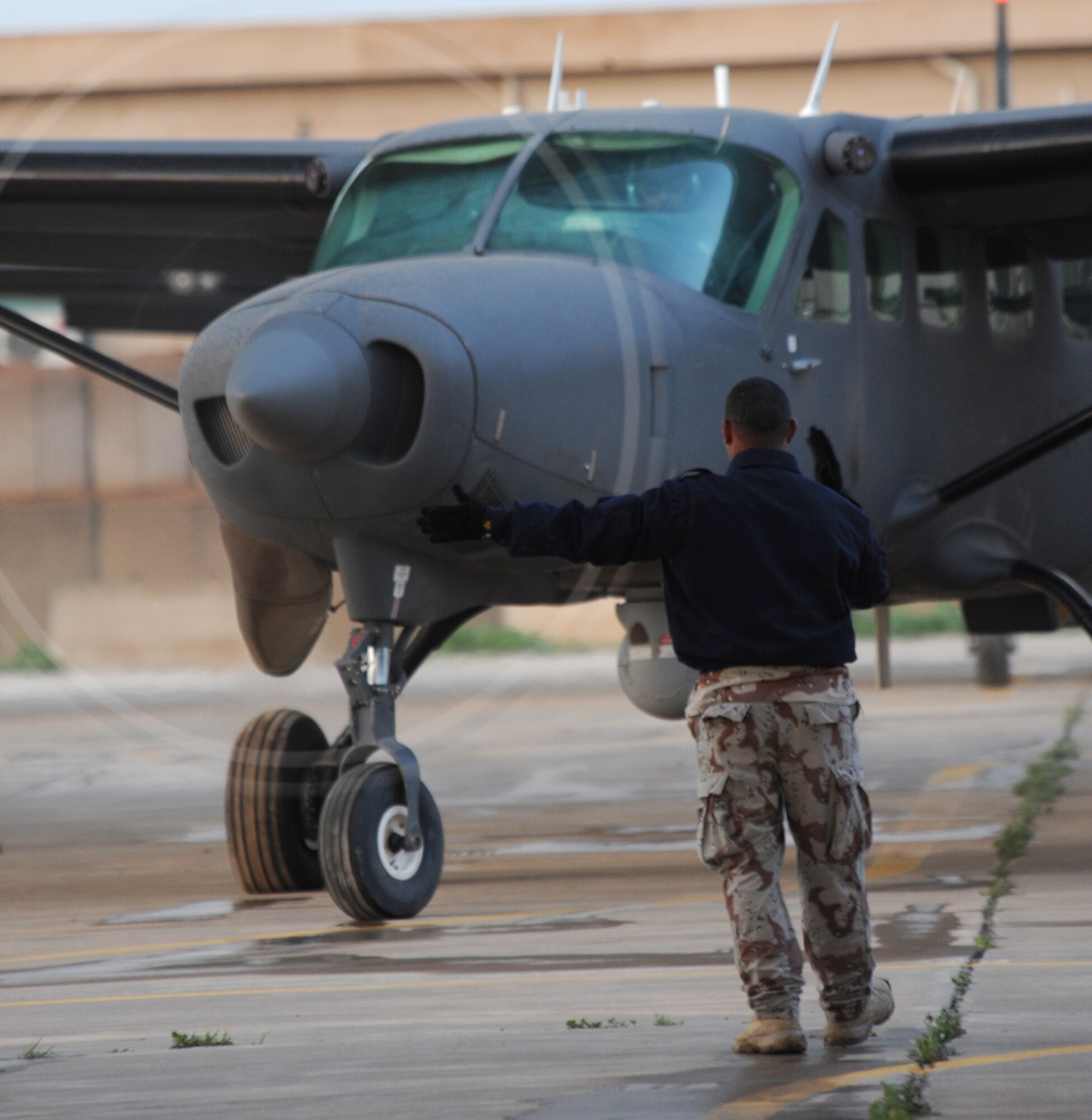 Iraqi air force Squadron 3 launches all six of their aircraft from Kirkuk Regional Air Base, Iraq on March 5, 2010.  This launch is a surge flight operation in support of the upcoming national Iraqi elections on March 7.  This week marks the first time the Iraqi air force will fly an all-Iraqi effort in intelligence, surveillance and reconnaissance in support of an Iraqi election.  (U.S. Air Force photo/Staff Sgt. Tabitha Kuykendall/Released)
