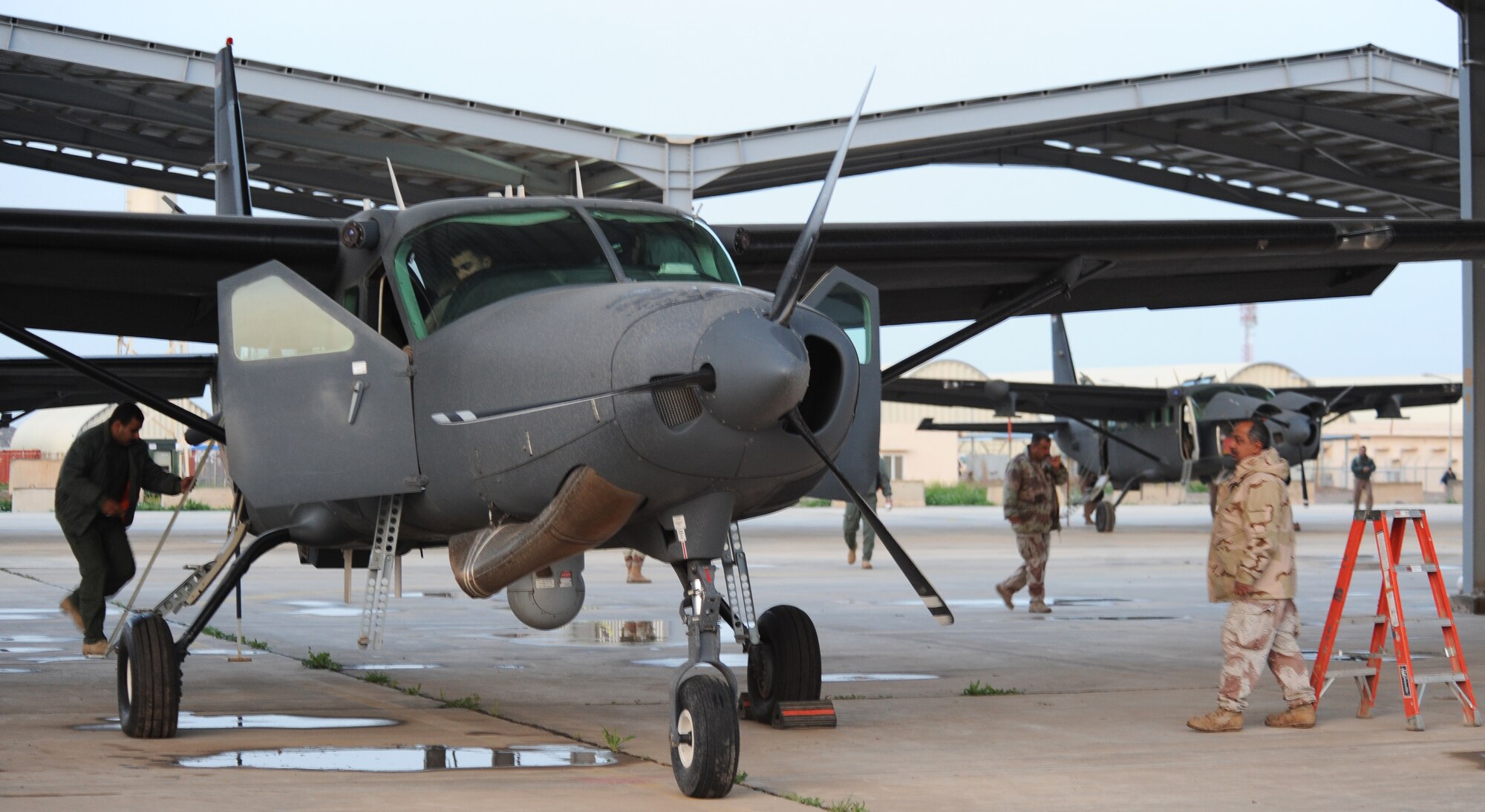 Iraqi air force Squadron 3 launches all six of their aircraft from Kirkuk Regional Air Base, Iraq on March 5, 2010.  This launch is a surge flight operation in support of the upcoming national Iraqi elections on March 7.  This week marks the first time the Iraqi air force will fly an all-Iraqi effort in intelligence, surveillance and reconnaissance in support of an Iraqi election.  (U.S. Air Force photo/Staff Sgt. Tabitha Kuykendall/Released)
