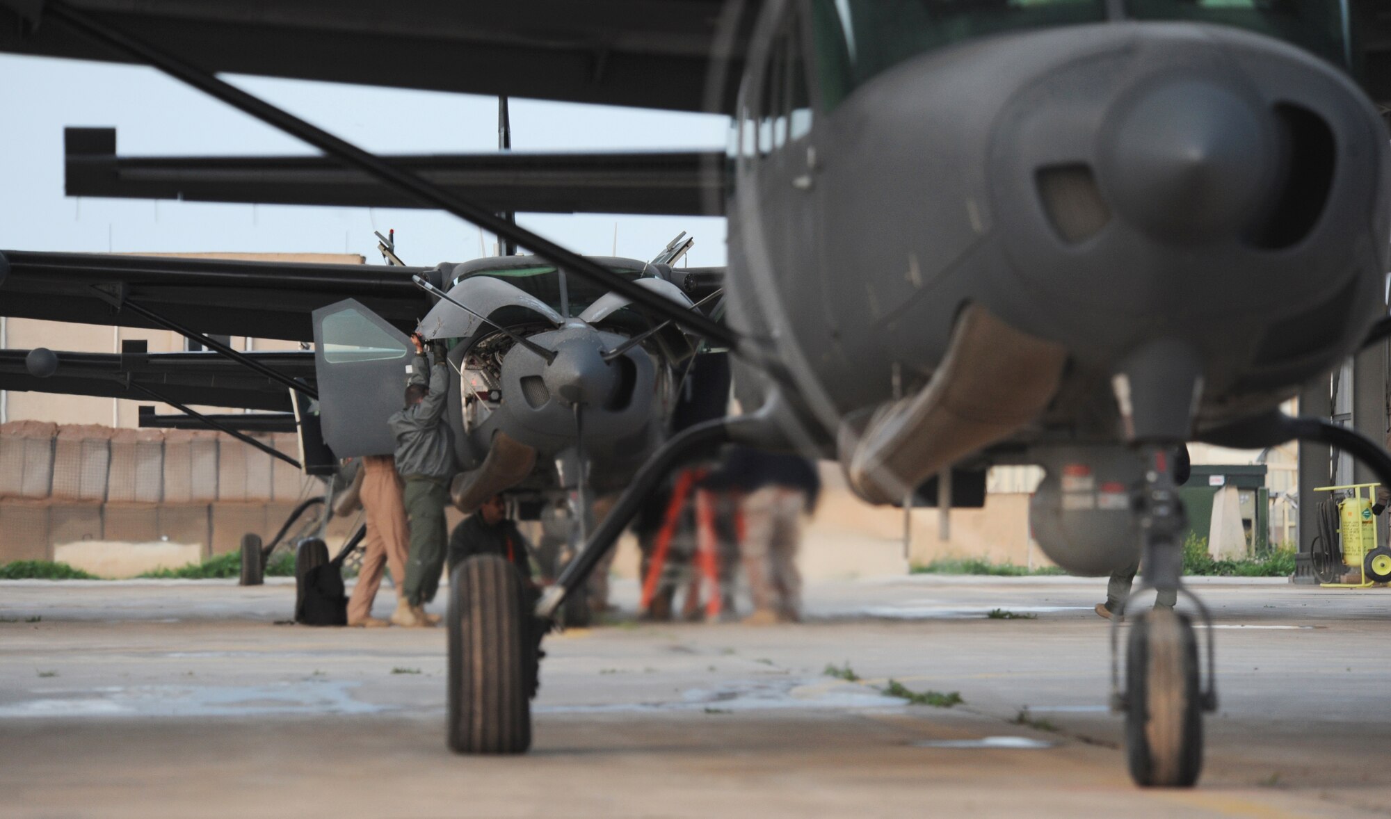Iraqi air force Squadron 3 launches all six of their aircraft from Kirkuk Regional Air Base, Iraq on March 5, 2010.  This launch is a surge flight operation in support of the upcoming national Iraqi elections on March 7.  This week marks the first time the Iraqi air force will fly an all-Iraqi effort in intelligence, surveillance and reconnaissance in support of an Iraqi election.  (U.S. Air Force photo/Staff Sgt. Tabitha Kuykendall/Released)
