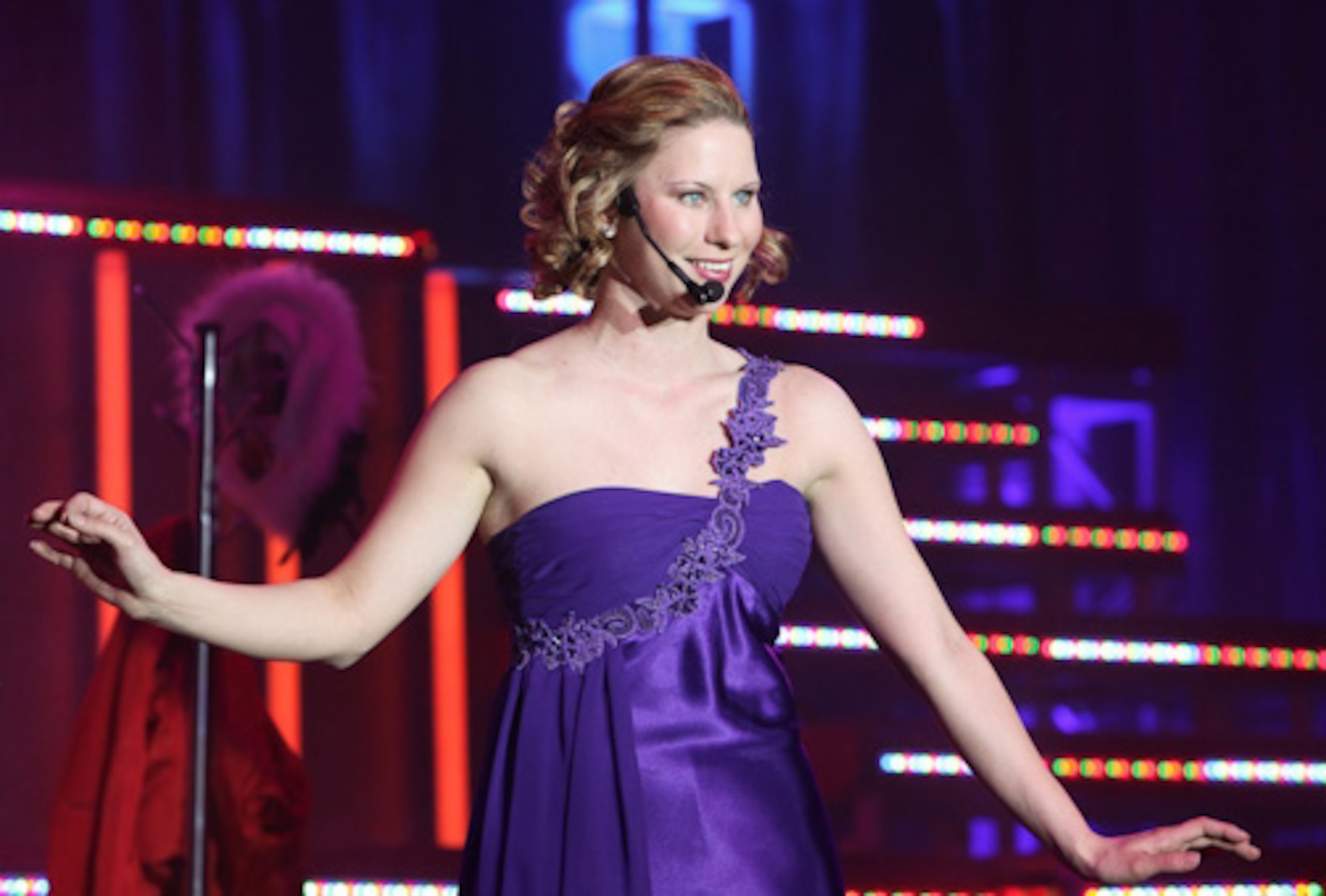 LACKLAND AFB, Texas - Tech. Sgt. Katie Badowski showcases her vocal talents performing at the Bob Hope Performing Arts Center.  Contestants auditioned for the 2010 Air Force Worldwide Talent Search Jan. 17-25. (U.S. Air Force photo/Maj. Chris Burch)
