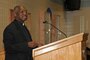 Rev. France Davis, pastor at the Calvary Baptist Church in Salt Lake City, speaks at an early morning devotional February 7 to members of the Utah Air National Guard. The event is part of a spiritual/devotional series presented by the 151st Air Refueling Wing Chaplain's Office. U.S. Air Force Photo by Staff Sgt. Emily Monson (RELEASED) 