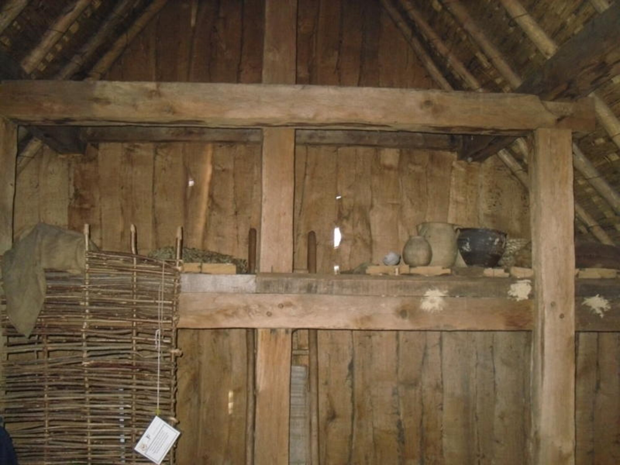 Photo taken inside one of the Anglo-Saxon village homes at the West Stow Country Park, Feb. 20.  Everything in the village has been replicated to look like it did back in ancient times, down to the pottery that sits on the shelves in the houses.  (Courtesy photo by Heather Estes)