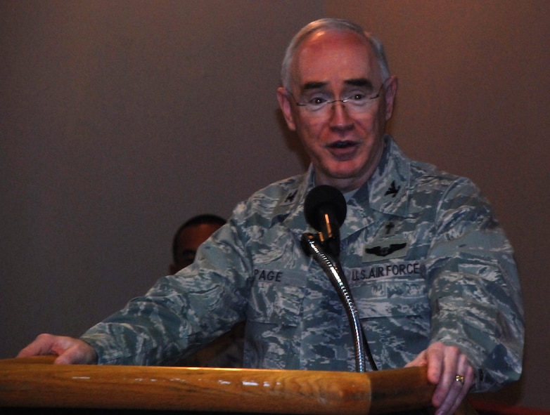 LAUGHLIN AIR FORCE BASE, Texas -- Chaplain (Col.) Bobby Page, command chaplain for Air Education and Training Command, spoke at Laughlin's National Prayer Luncheon held here March 3 at Club XL. Nearly 100 people turned out for the luncheon that offered different faith groups a chance to come together. (U.S. Air Force photo by Joel Langton)