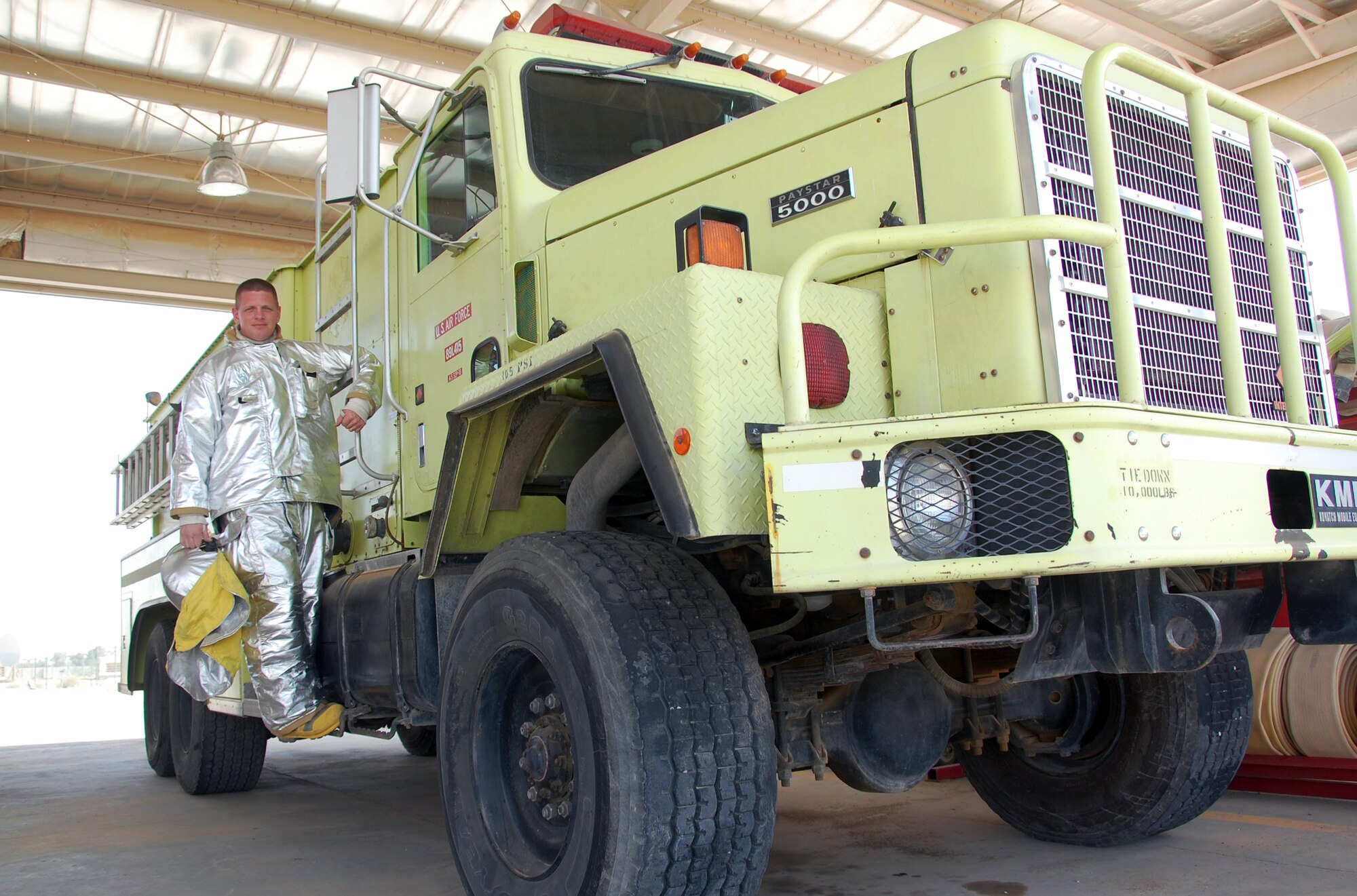 U.S. Air Force Senior Airman Joshua Wolff, a Monroeville, Ind., native, assigned to the 122nd Fighter Wing, Indiana Air National Guard, is currently deployed with the 386th Expeditionary Civil Engineer Squadron fire department at an air base in Southwest Asia. (U.S. Air Force photo by Staff Sgt. Lindsey Maurice/Released)
