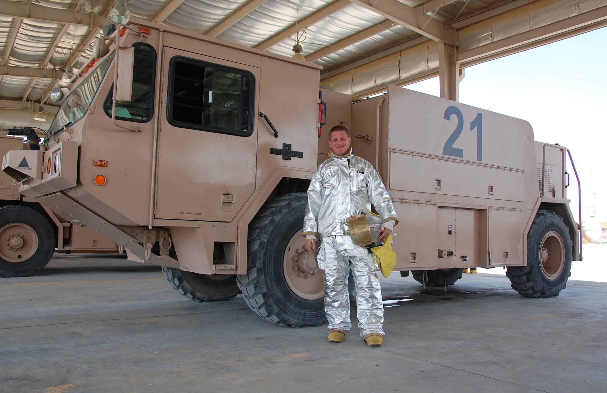 U.S. Air Force Senior Airman Joshua Wolff, a Monroeville, Ind., native, assigned to the 122nd Fighter Wing, Indiana Air National Guard, is currently deployed with the 386th Expeditionary Civil Engineer Squadron fire department at an air base in Southwest Asia. (U.S. Air Force photo by Staff Sgt. Lindsey Maurice/Released)