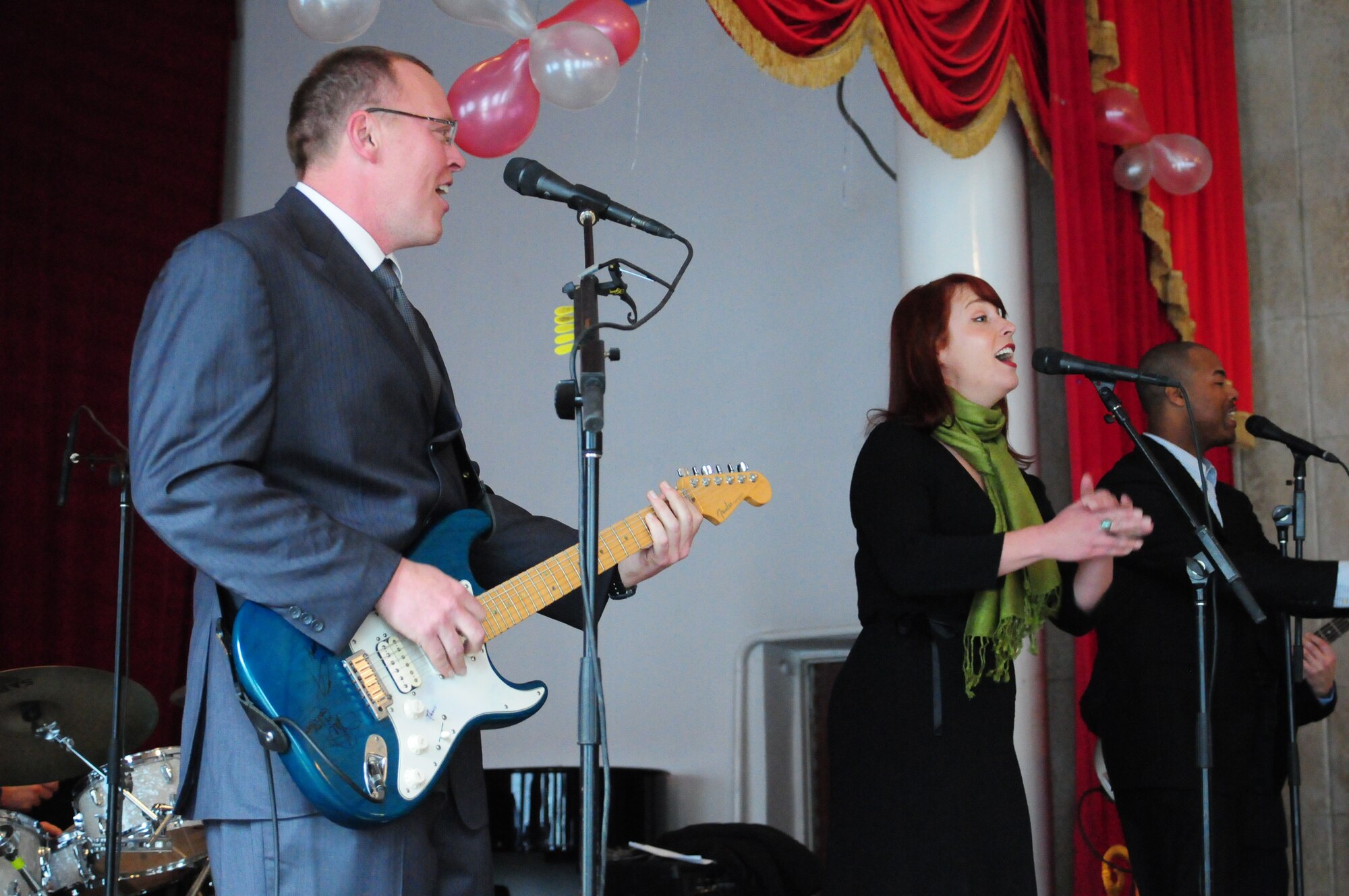 Members of the U.S. Air Forces Central Public Affairs band “Reserve Generation” perform at the Kurenkeyev College of Music, Bishkek, Kyrgyzstan, March 5, 2010. The band stopped at the Transit Center at Manas on a tour throughout the area of responsibility, where they perform for military members and civilians in the local area. (U.S. Air Force photo/Senior Master Sgt. Mike Litsey/Released) 