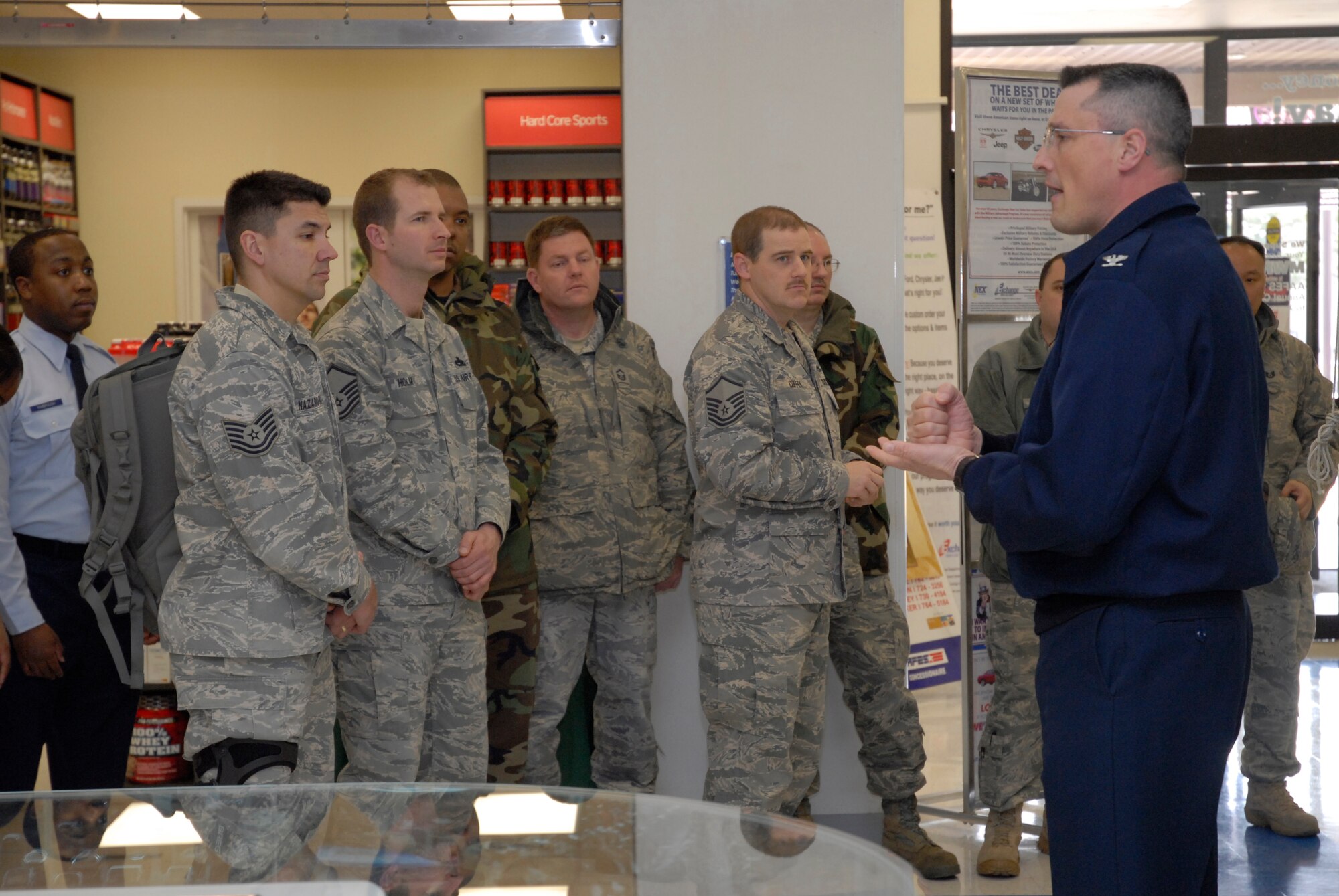 KUNSAN AIR BASE, Republic of Korea -- Colonel Patrick Clements, commander of the 8th Mission Support Group, explains the importance of donating to the Air Force Assistance Fund during the campaign kick-off here March 8. The AFAF committee hosted a free lunch for members of the Wolfpack. (U.S. photo/Staff Sgt. Darnell T. Cannady)