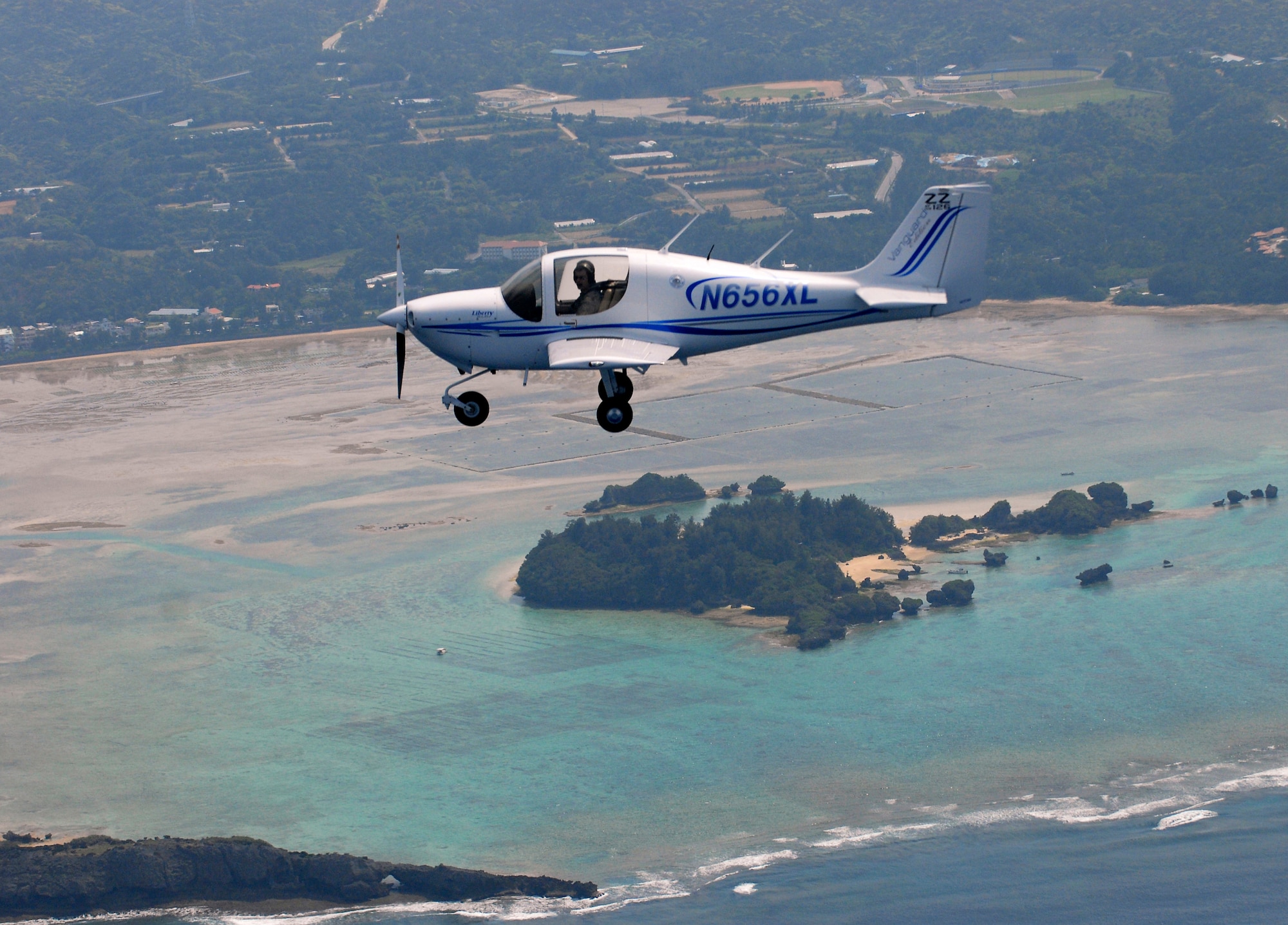 Brig. Gen. Ken Wilsbach, 18th Wing commander, takes the Liberty XL2 maiden flight. The Liberty XL2 is one of two lightweight, single-engine, composite aircraft recently purchased by the Kadena Aero Club. (U.S. Air Force photo/ Senior Airman Aaron Johnson) (Released)

