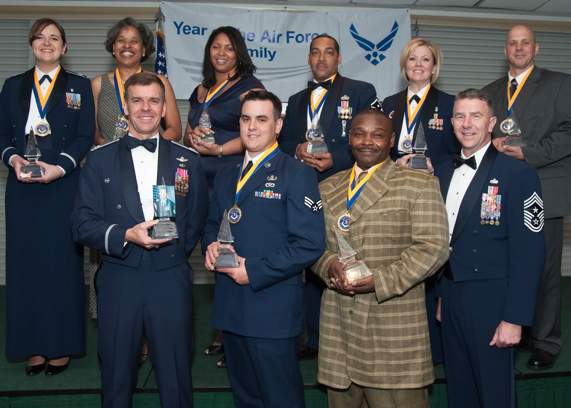The 96th Air Base Wing held its annual awards banquet March 5 at the officers club.  The wing recognized its best enlisted, officers and civilians for 2009.  The winners are:  Senior Airman Kyle Massengale, 96th Civil Engineer Group (Airman); Tech. Sgt. Michael Becker, 96th CEG, (NCO); Master Sgt. Lisa Buckman, 96th Mission Support Group, (SNCO); Master Sgt. Robert Proctor, Jr., 96th Communications Group, (first sergeant); Capt. Ann Marie Puttbrese, 96th Medical Group, (CGO);  Timothy Sandlin, 96th MSG, (Cat 1); Trinia Townes, 96th MDG, (Cat 2); Carl Henderson, 96th MDG, (Cat 3); Karla Parish, 96th MDG, (Cat 4); Marisol Reina, 96th CEG, (Cat 5). 