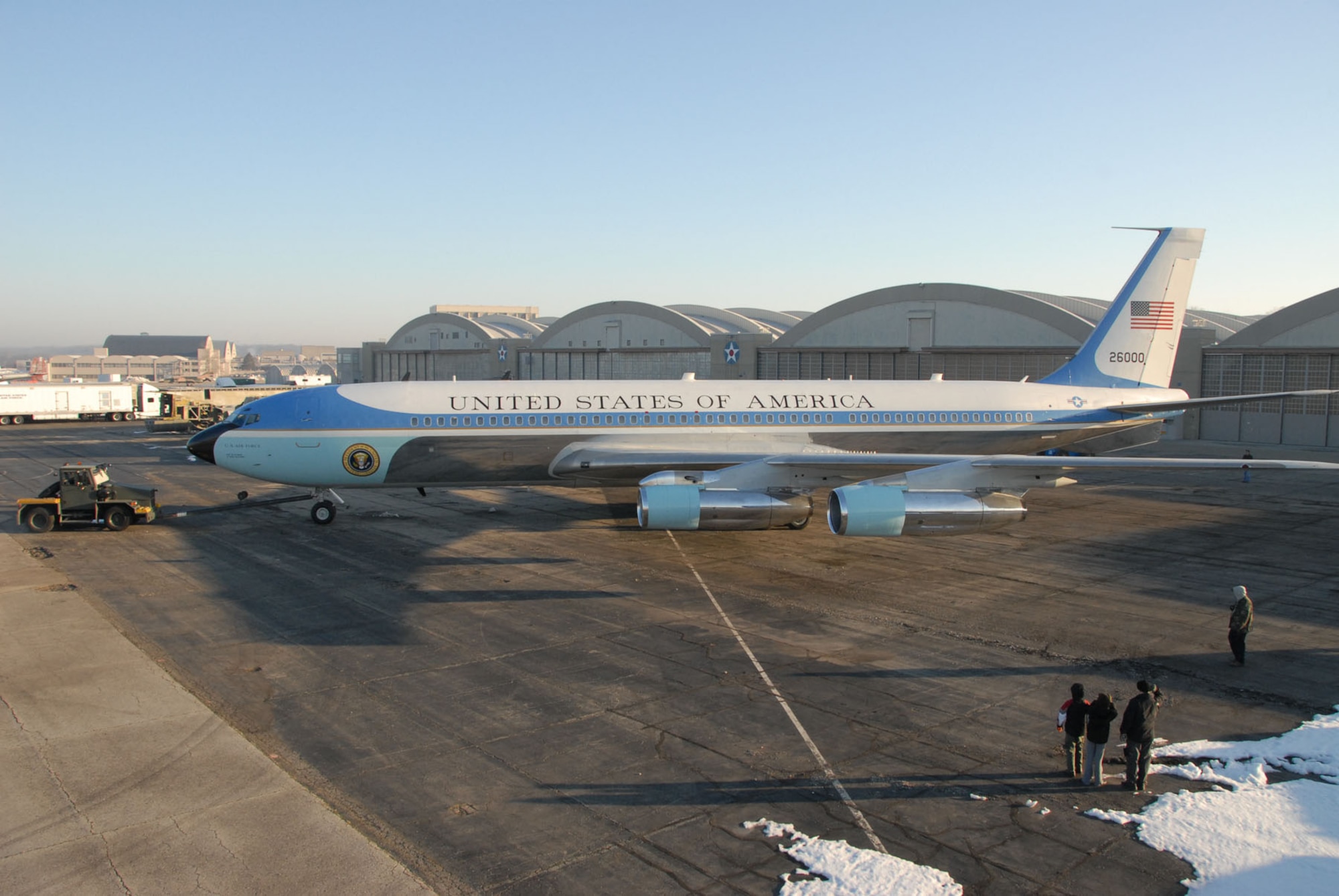 DAYTON, Ohio (03/2010) - Restoration specialists tow SAM 26000 from the restoration hangar to the Presidential Gallery at the National Museum of the U.S. Air Force. (U.S. Air Force photo)