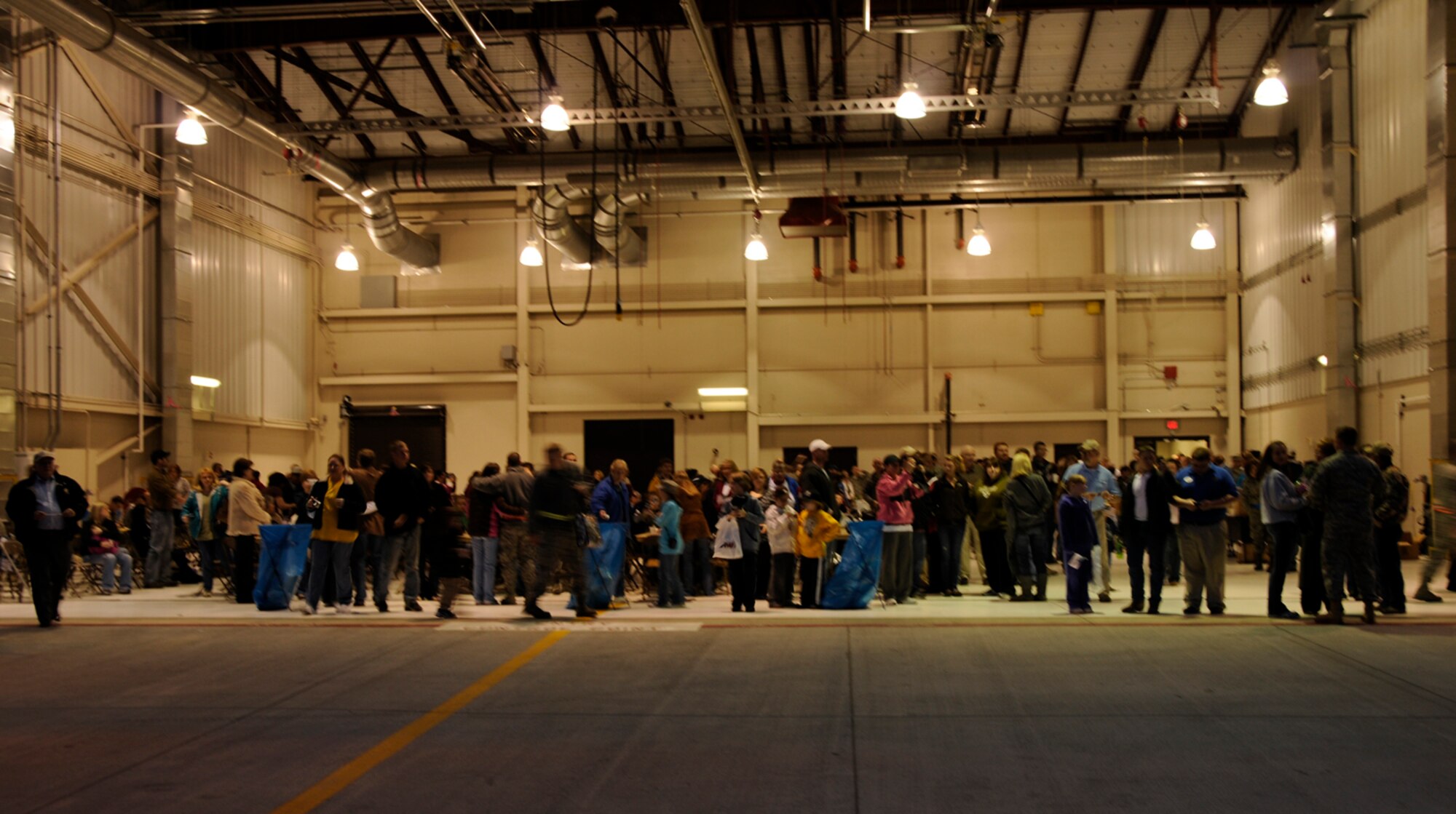 Family and friends of Airmen from the 188th Fighter Wing gather in the Consolidated Maintenance Facility for an official sendoff March 8, 2010. Members of the 188th Fighter Wing departed for an Aerospace Expeditionary Forces deployment March 8 at Fort Smith, Ark. The 188th will be deployed to Kandahar, Afghanistan, for more than two months. The 188th will be attached to the 451st Expeditionary Wing while at Kandahar Airfield. This marks the 188th's first combat deployment with the A-10 Thunderbolt II "Warthog." (U.S. Air Force photo by Tech Sgt. Stephen M. Hornsey/188th Fighter Wing Public Affairs) 