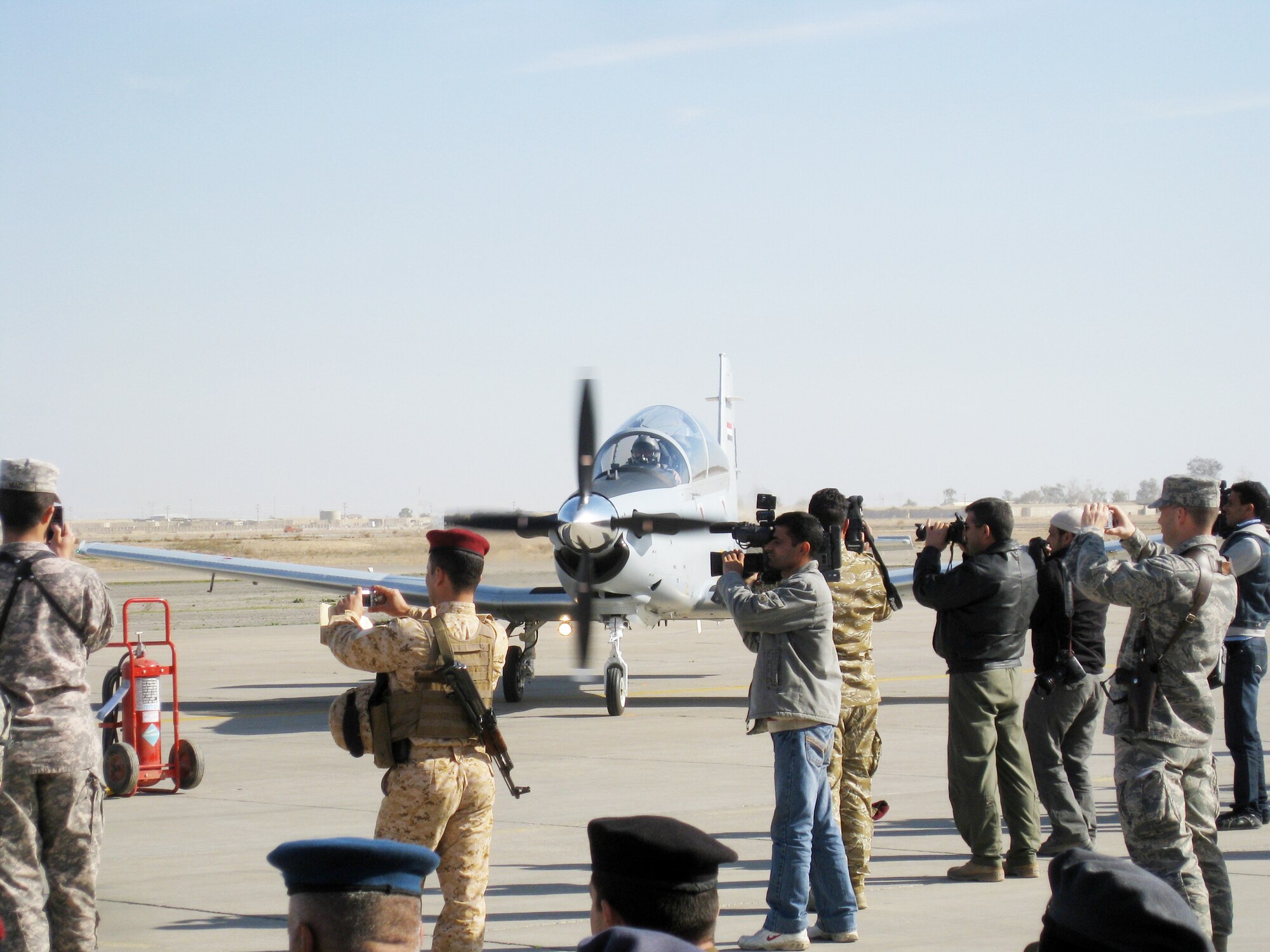 The first four T-6A trainer aircraft arrive Dec. 16, 2009, at the Iraqi air force college in Tikrit. (Courtesy photo)