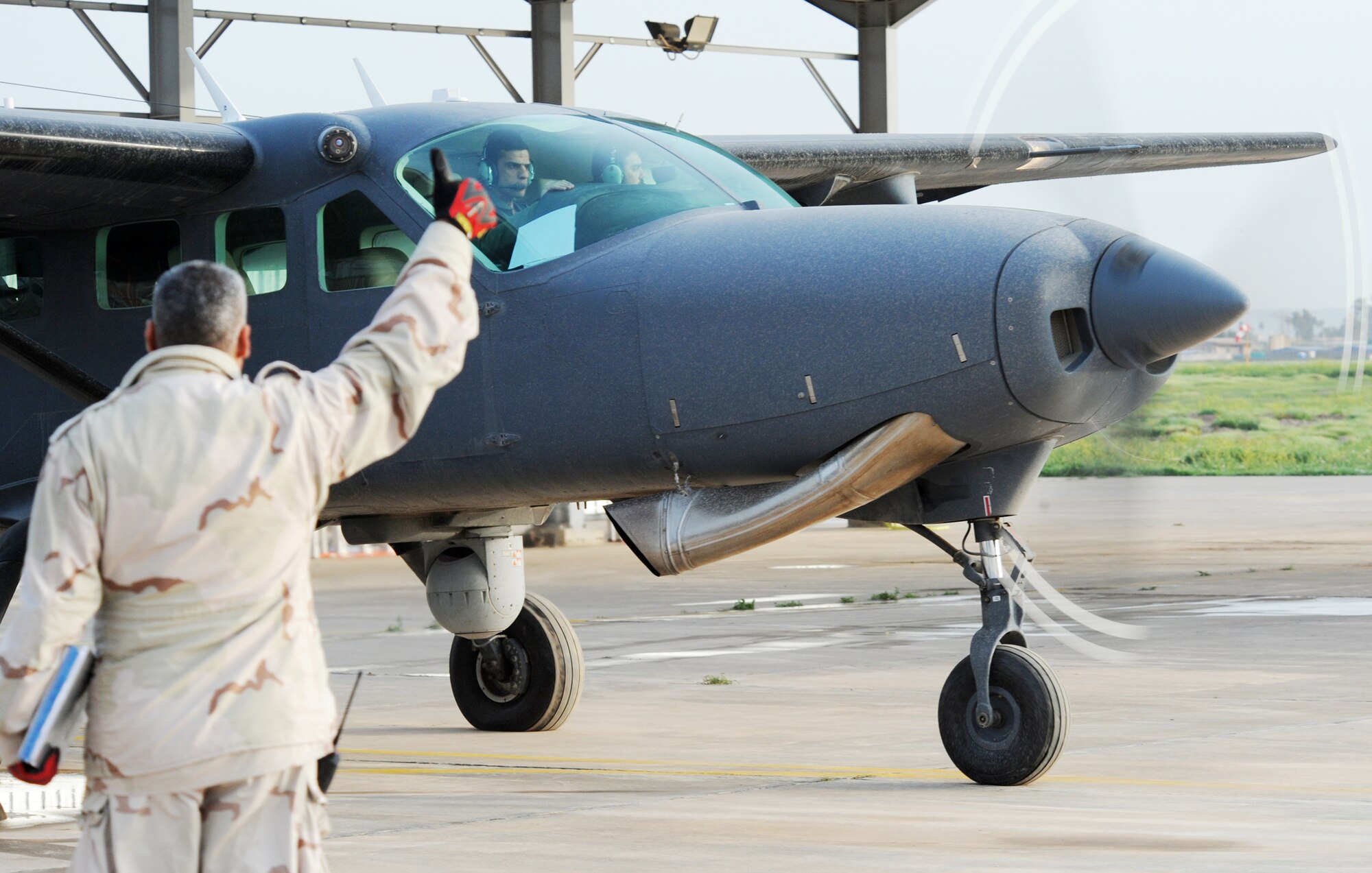 Iraqi air force Squadron 3 launches six of their aircraft March 5, 2010, from Kirkuk Regional Air Base, Iraq. This launch was a surge flight operation in support of the national Iraqi elections March 7. (U.S. Air Force photo/Staff Sgt. Tabitha Kuykendall)