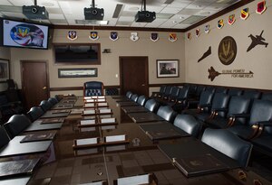 LANGLEY AIR FORCE BASE, Va. -- The conference room for the commander of the Air Combat Command underwent a major overhaul in recent weeks, with several technological additions. It now features collaboration tools like Office Communicator Server, SharePoint, and secure and unsecure video conferencing. (Courtesy photo)