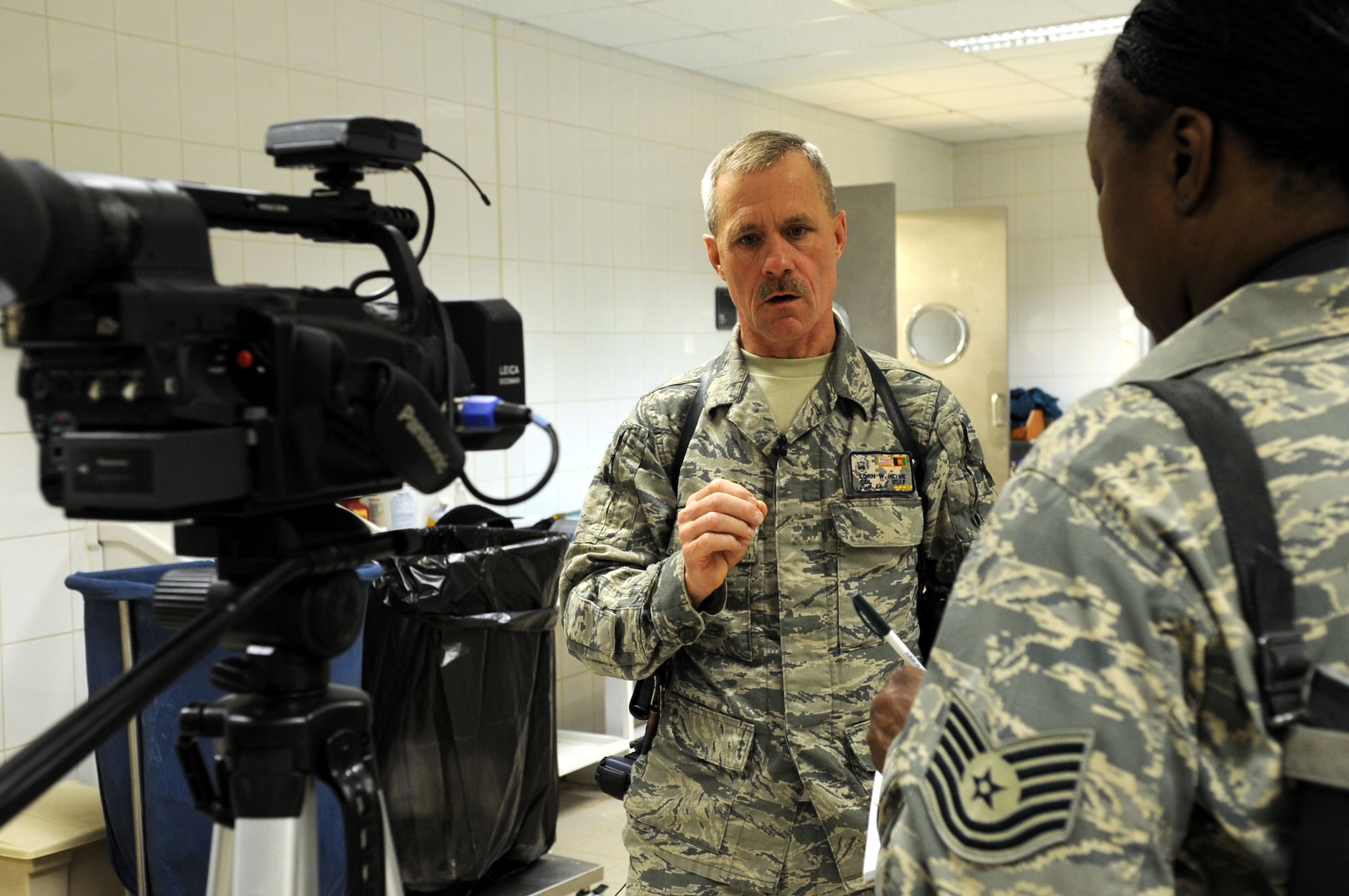 Col. Lorn Heyne, Afghan National Army Regional Hospital chief medical embedded training team, speaks passionately about the improvements the hospital staff made during his tour March 1.  (U.S. Air Force photo by Senior Airman Nancy Hooks/Released)