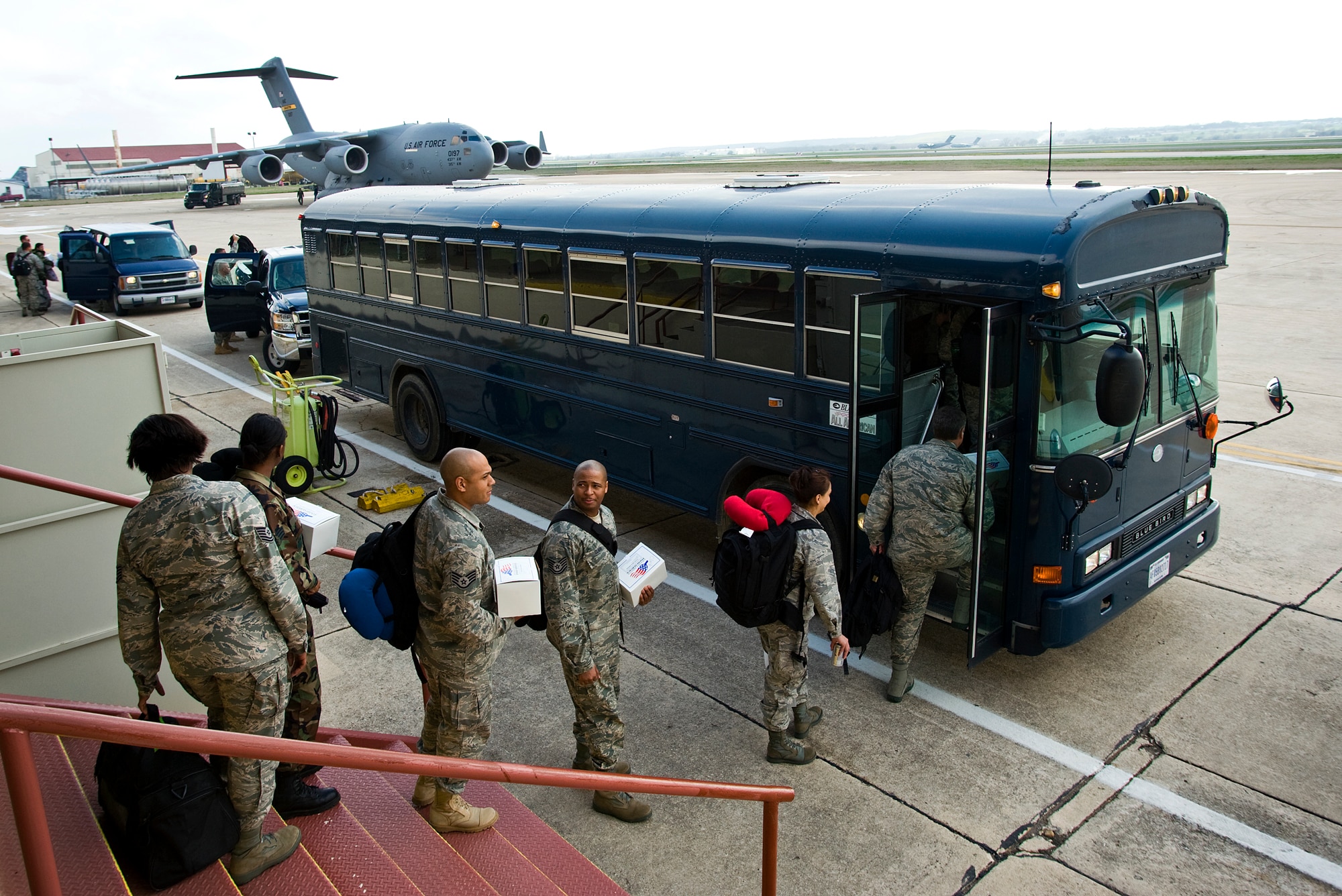 More than 80 Airmen from 13 different bases deployed March 8, 2010, to Chile from Lackland Air Force Base, Texas, to aid local medics in their response to victims of the Feb. 27, 2010, 8.8 magnitude earthquake. The Air Force Expeditionary Medical Support team will operate in the city of Angol, Chile, and be capable of providing medical care to earthquake victims. (U.S. Air Force photo/Staff Sgt. Bennie J. Davis III)