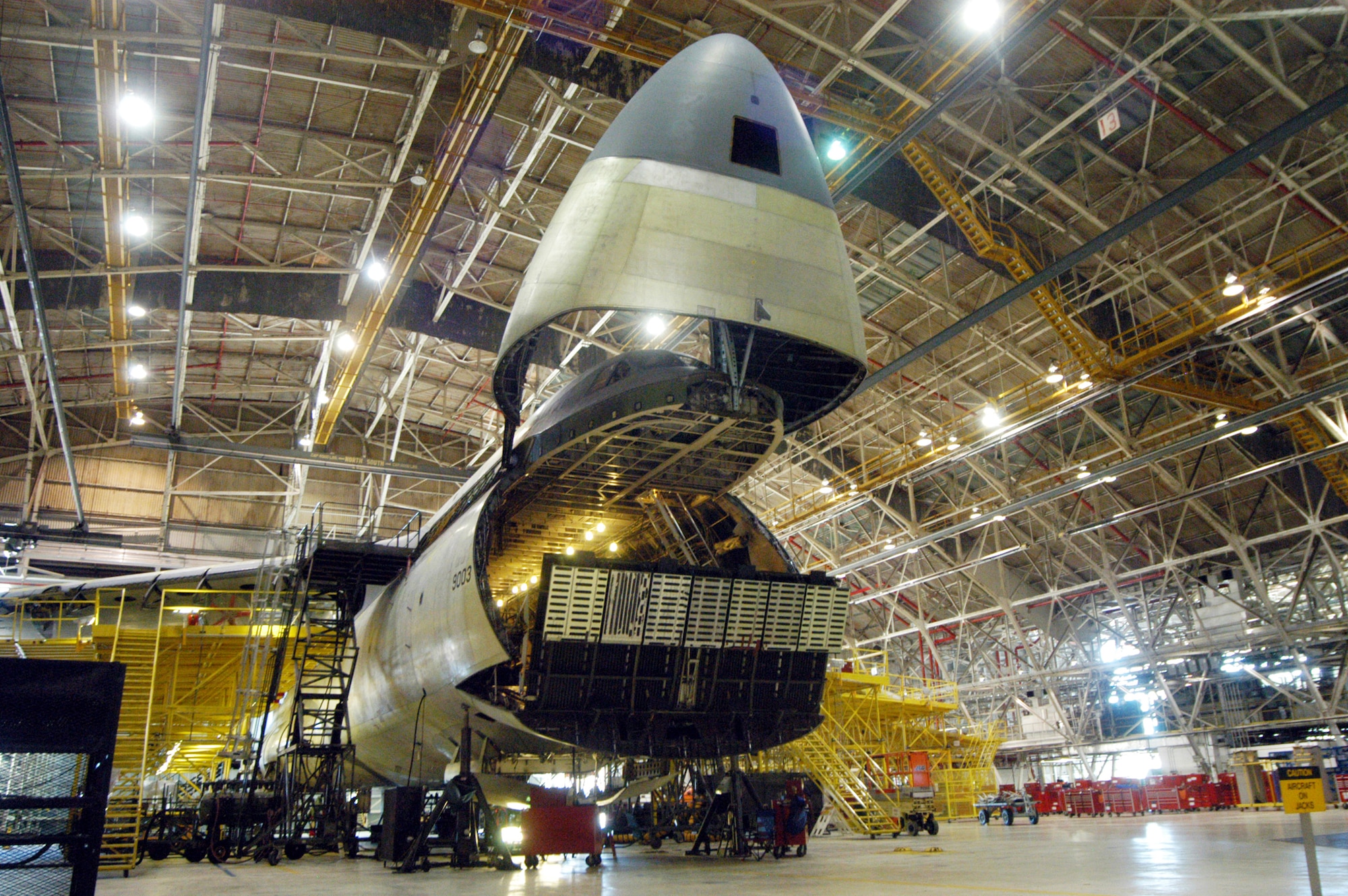 C-5 Galaxies maintained here will get a boost with the help of  MSG-3. The new process will increase the aircraft's availability seven times.  U. S. Air Force photo by Sue Sapp  