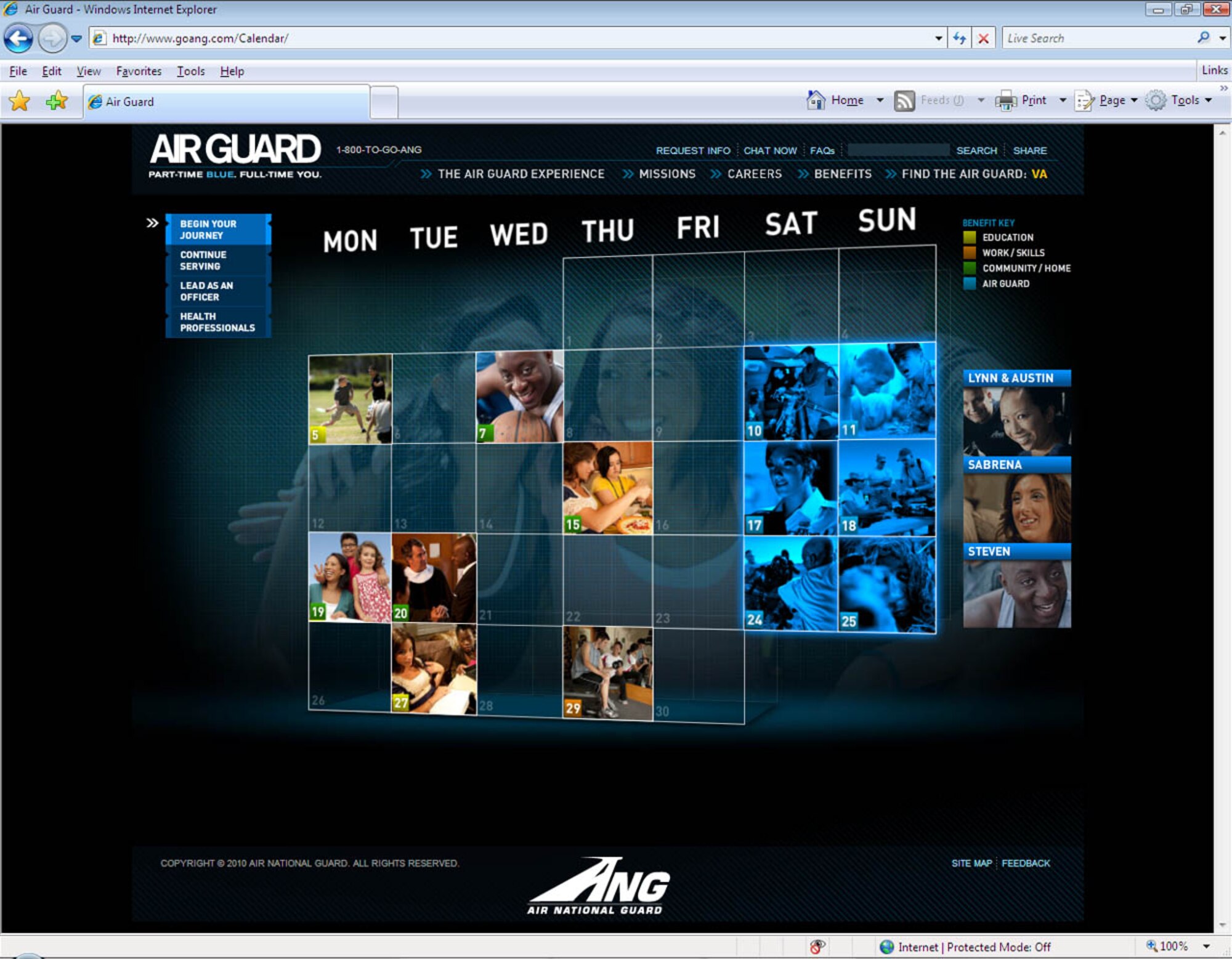 The revised www.GoANG.com Web site has an interactive homepage, which allows viewers to watch first-hand accounts of National Guard service, chat online with recruiters and research Guard careers and openings. Updated administrative functions also assist recruiters in their missions with unit-specific information.