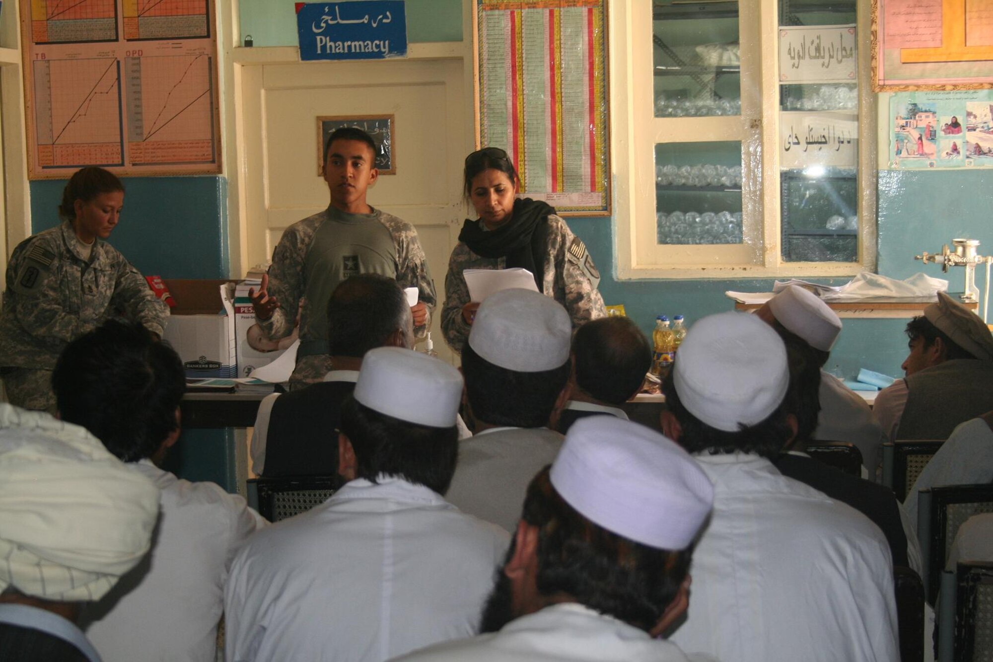 Senior Airman Brito-Aguirre, currently deployed as a combat medic from 325th Medical Group, leads a health class for local Afghan healthcare workers.  (Courtesy photo)  