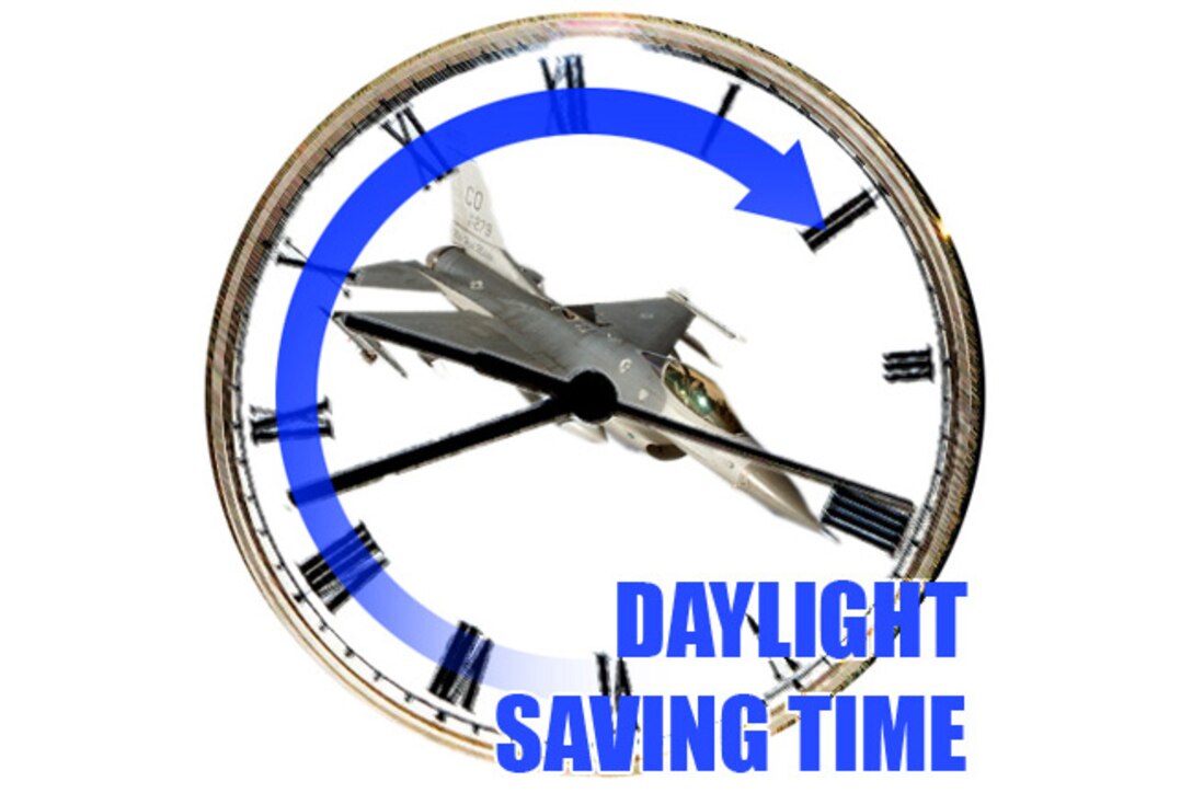 Team Buckley members are reminded to set clocks forward by one hour March 14 for Daylight Saving Time (U.S. Air Force photo illustration by Senior Airman Stephen Musal)