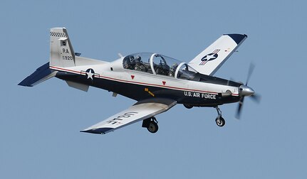 A T-6 Texan II flies above Randolph Air Force Base, Texas. (U.S. Air Force photo By Don Lindsey)