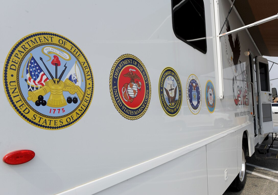 LANGLEY AIR FORCE BASE, Va. – Mobile Vet Centers are multi-purpose traveling conference rooms, complete with phone lines, internet access and confidential counseling areas. The center provides outreach and information on Veteran benefits as well as readjustment counseling and resources to active-duty, reserve, and National Guard members. (U.S. Air Force photo/Airman Rebecca Montez)