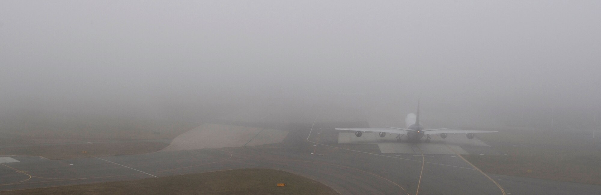 RAF MILDENHALL, England – A thick blanket of fog covers the flightline here March 11.  RAF Mildenhall residents are reminded to drive carefully during periods of low visibility.  (U.S. Air Force photo/Staff Sgt. Christopher L. Ingersoll)