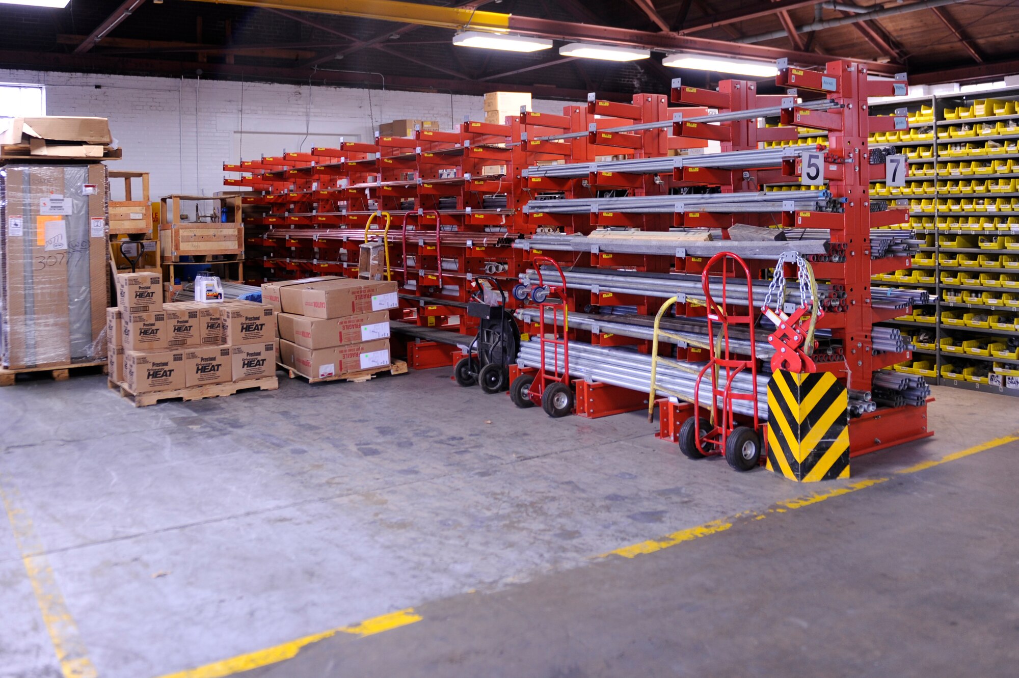 SCOTT AIR FORCE BASE, Ill -- Supplies wait inside the 375th Civil Engineer Squadron Material Acquisitions warehouse at Scott, March 12, 2010. At any given point the Material Acquisitions warehouse stores approximately $1.5 million of base supplies.  (U.S. Air Force photo/ Senior Airman Wesley Farnsworth)