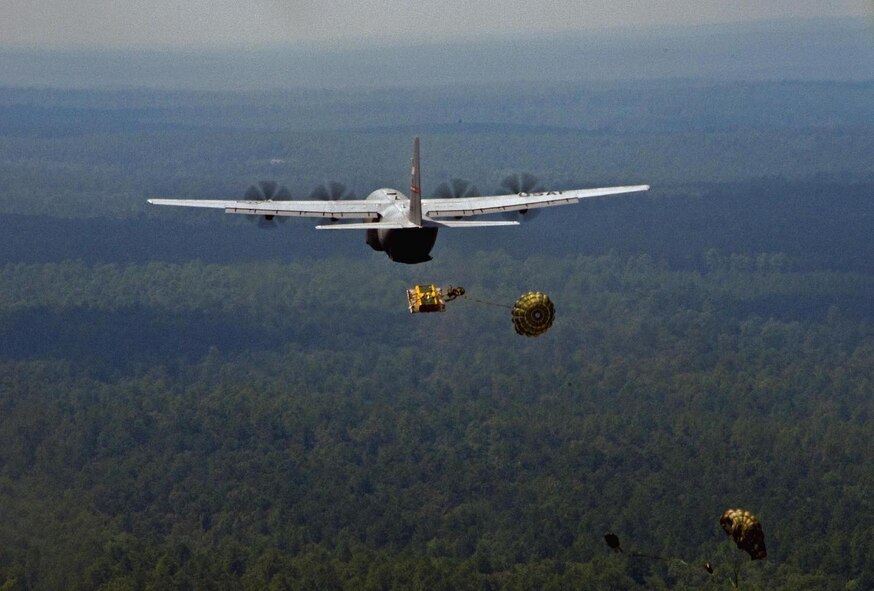 A C-130J from Air Force Reserve Command's 815th Airlift Squadron, Keesler Air Force Base, Miss., drops pallets of cargo during training in preparation for the unit's deployment to Southwest Asia in September 2009. AFRC received the 2009 Gen. Wilbur L. Creech Maintenance Excellence Award in part because of improved aircraft inspections.  (U.S. Air Force photo/Tech. Sgt. Tanya King)