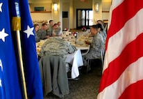 Maj. Gen. Martin Mazick, Vice Commander of Air Force Reserve Command, begins his day sharing a laugh at breakfast with 940th Wing enlisted members during his visit to Beale Air Force Base, Calif., on March 10, 2010.   The general advised the young Reservists to learn from their leaders, incorporating the best of what they observe into their own leadership techniques.  After breakfast, General Mazick spent the day touring the Reserve wing’s operational squadrons.  