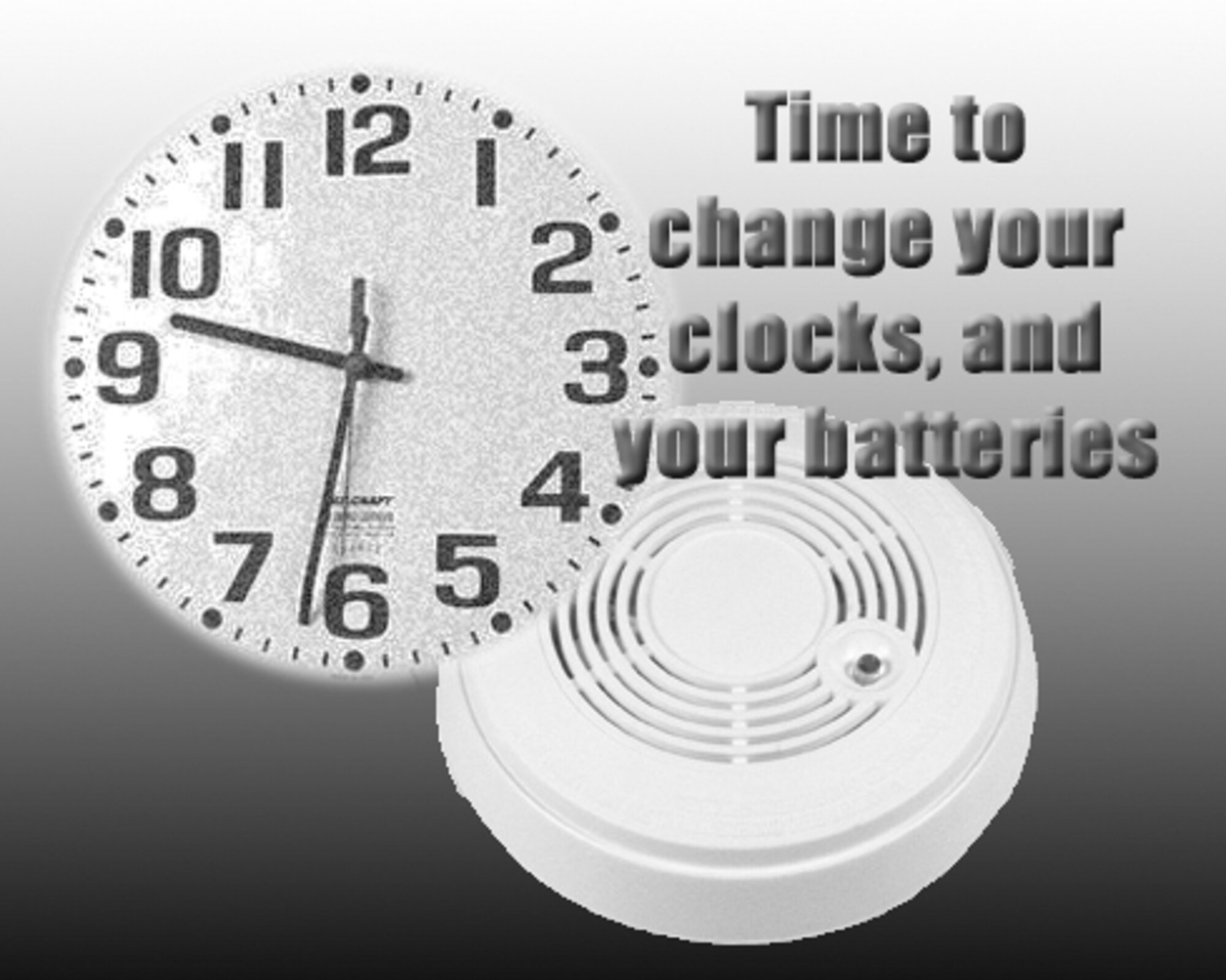 The 442nd Civil Engineers Squadron wants to remind people that daylight saving time is a perfect time to replace the batteries in their smoke alarms. The 442nd CES is part of the 442nd Fighter Wing, an Air Force Reserve unit at Whiteman Air Force Base, Mo. (U.S. Air Force graphic/Senior Airman Danielle Wolf)
