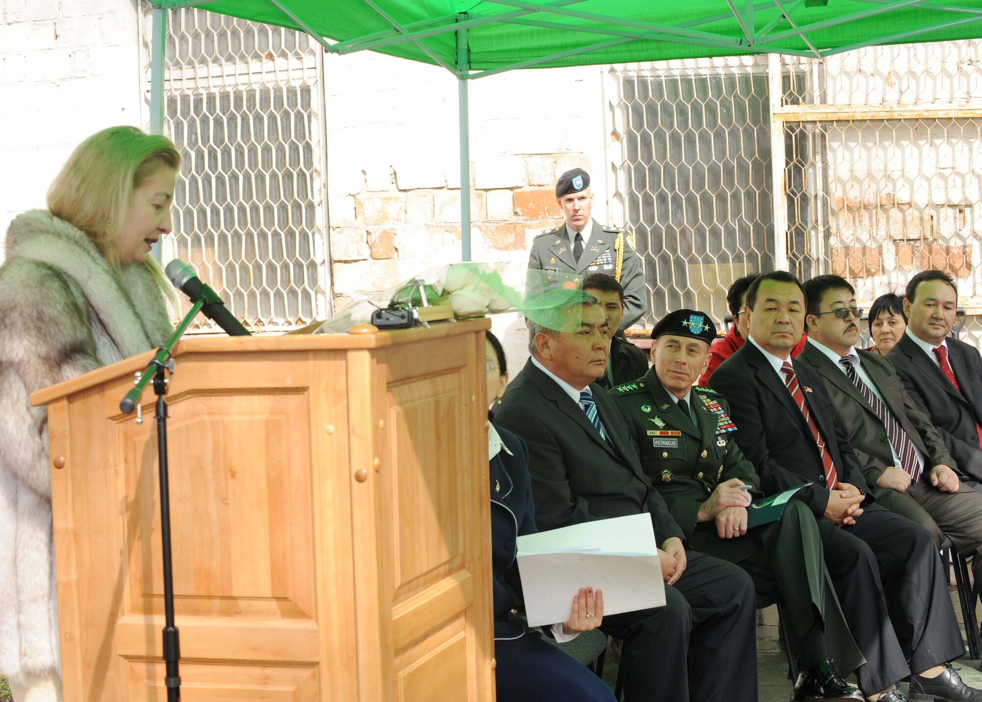 U.S. Ambassador to Kyrgyzstan, Tatiana Gfoeller, speaks during the Congress of Women ground breaking ceremony for the Women's Center in Bishkek, Kyrgyzstan, March 11, 2010. (U.S. Air Force photo/Senior Airman Nichelle Anderson/released)
