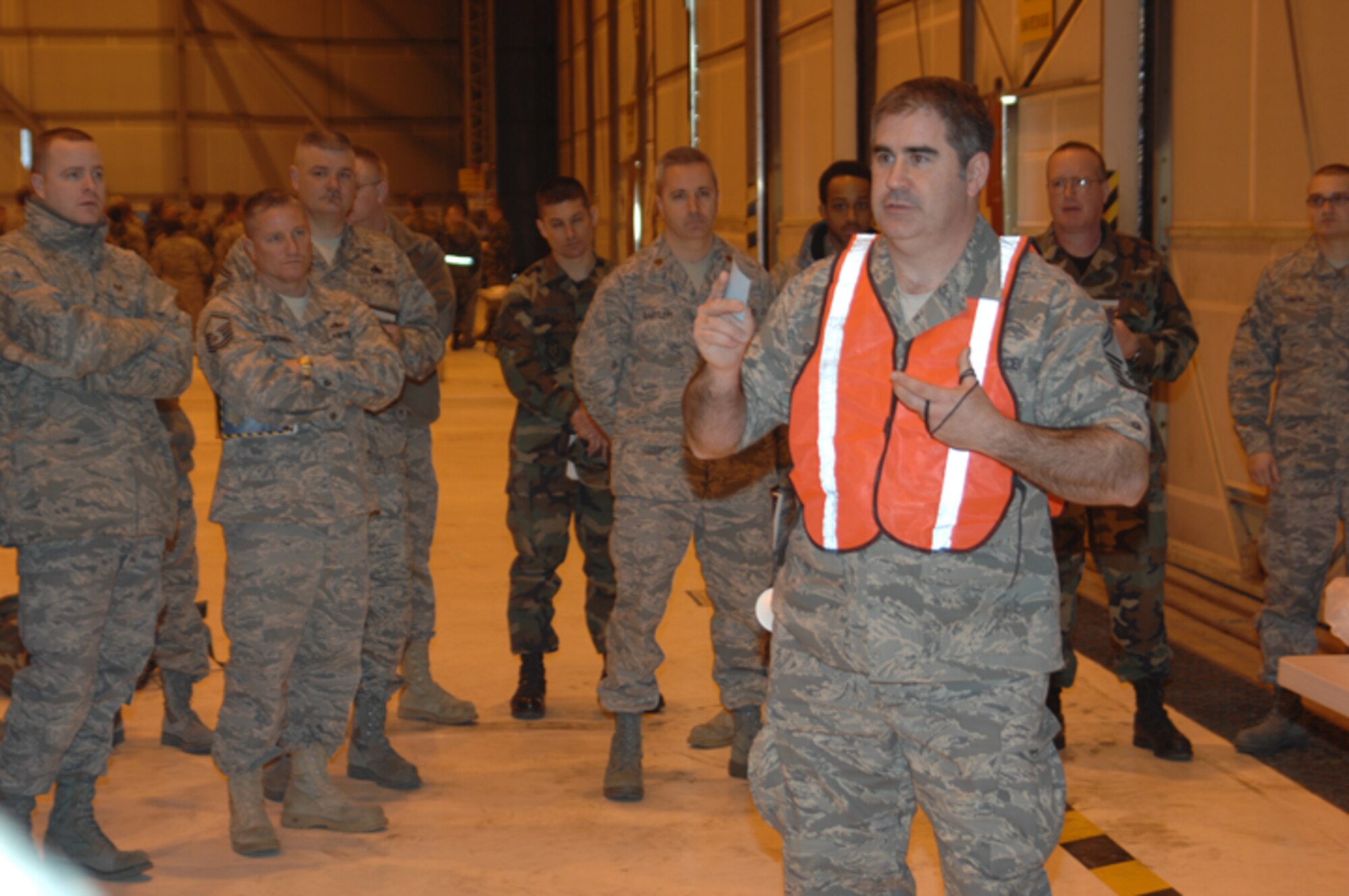 GRISSOM AIR RESERVE BASE, Ind., -- Senior Master Sgt. Dan Deangelo of Grissom's Emergency Management Flight leads a portion of the recent "Ability to Survive and Operate" refresher course held recently.  (U.S. Air Force photo/Senior Airman Carl Berry)