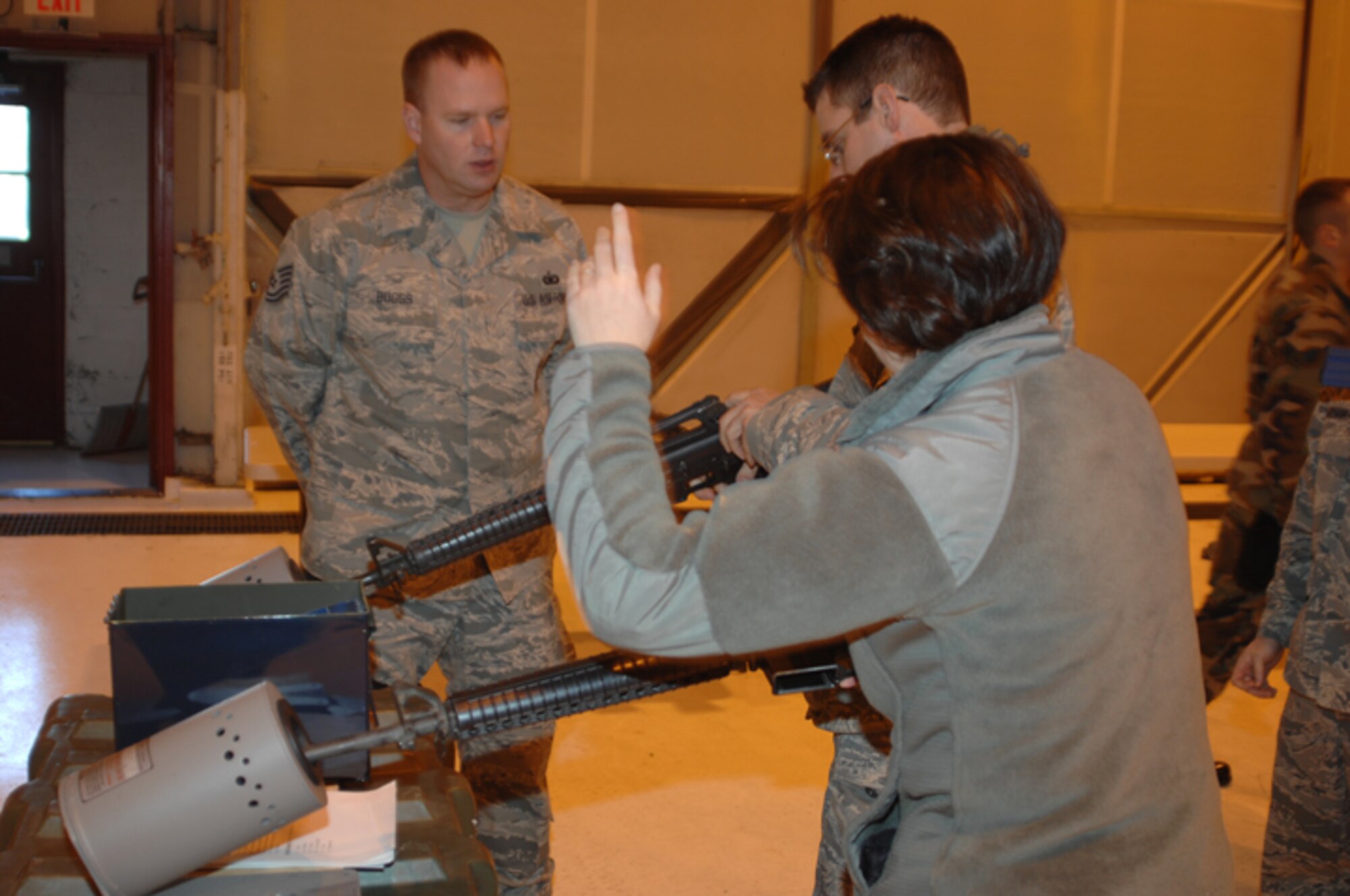 GRISSOM AIR RESERVE BASE, Ind., -- A member of the 434th Air Refueling Wing asks a question during weapons familiarization training.  (U.S. Air Force photo/Senior Airman Carl Berry)