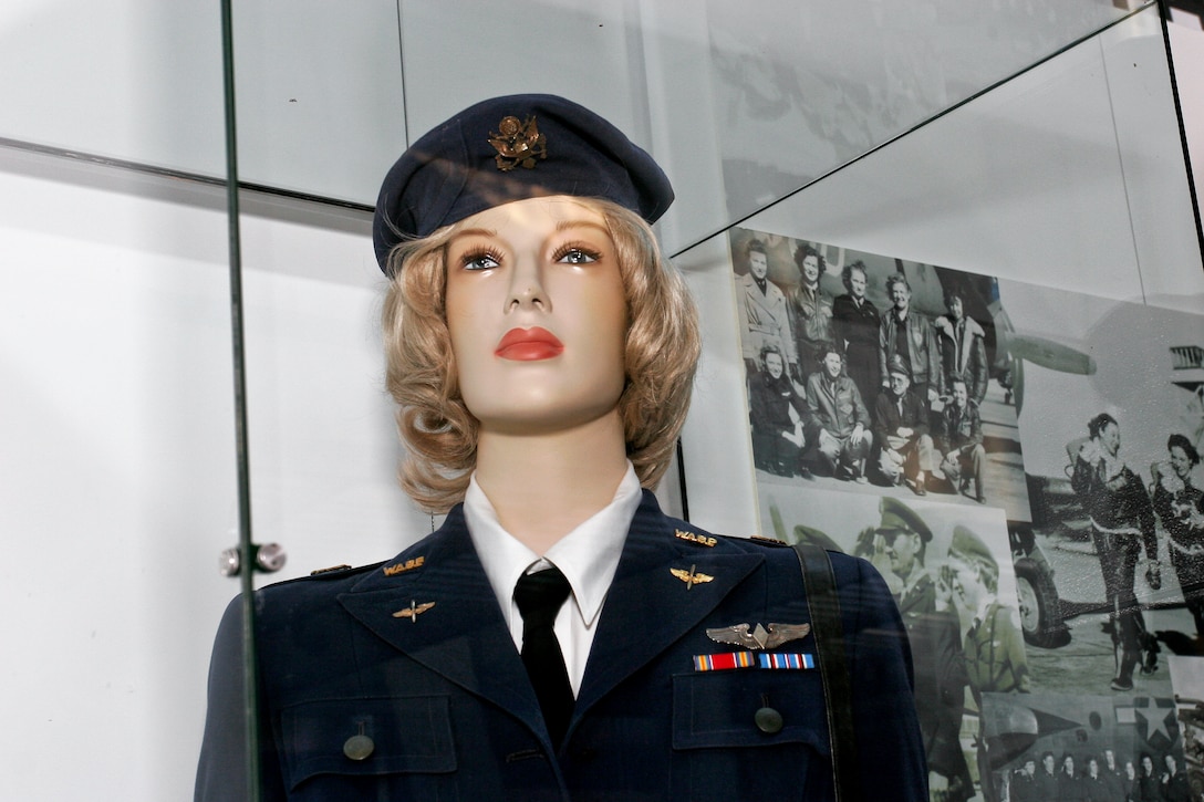 A mannequin shows the uniform the Women Airforce Service Pilots wore as they flew for their country during World War II at an exhibit to honor all 1,102 women pilots at the Women in Military Service for America Memorial at Arlington National Cemetery, Va., March 9, 2010.
