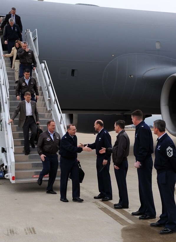 LANGLEY AIR FORCE BASE, Va. -- Members of the Air Force Board arrive at Langley March 15.  Langley was the first stop for the board members as they travel around the country to receive input on how to improve operational readiness.  (U.S. Air Force photo/Senior Airman Zachary Wolf)  