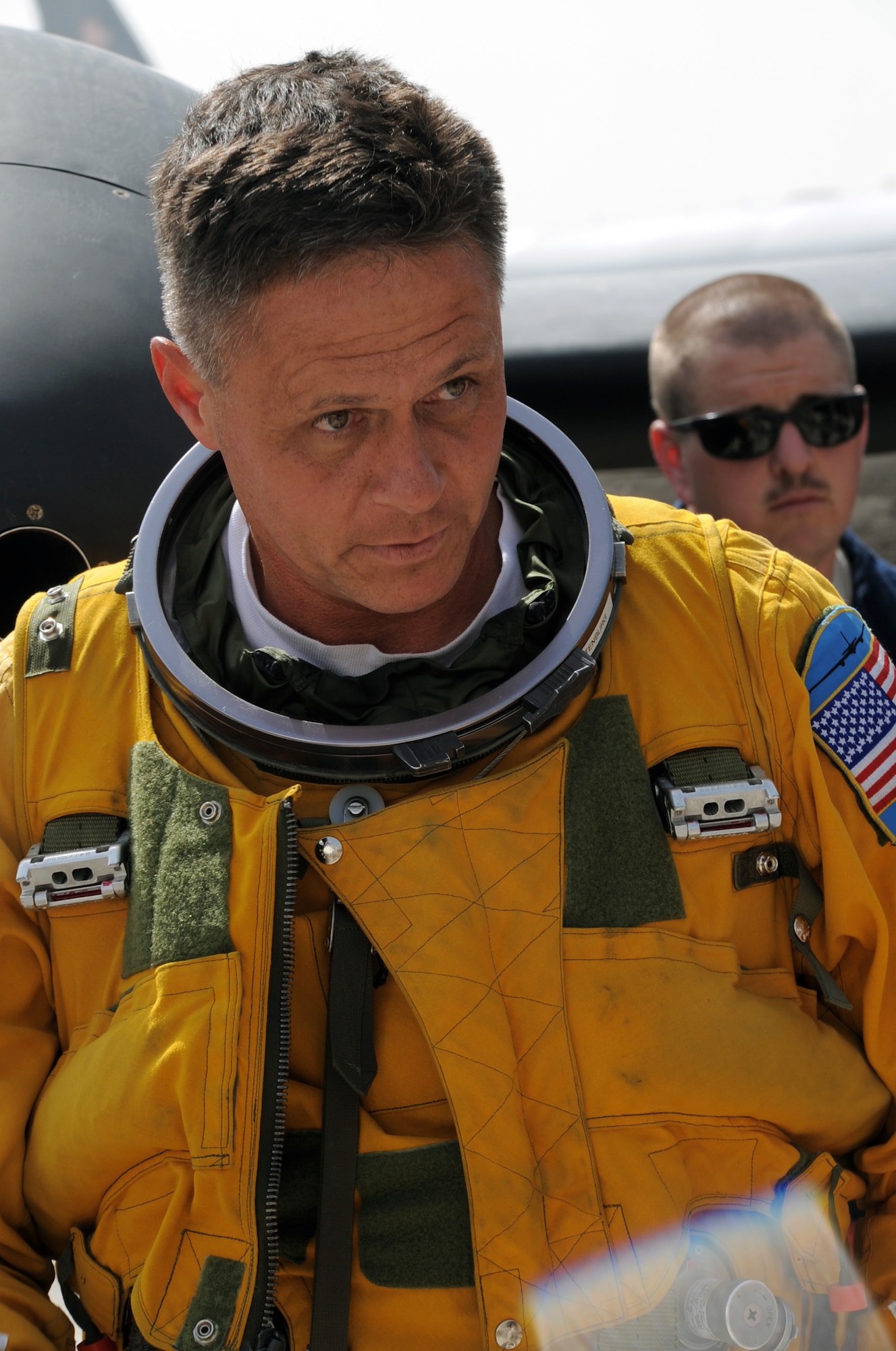 Maj. William Gottenberg, U-2 pilot with the 99th Expeditionary Reconnaissance Squadron, greets with people after completing his 100th combat mission in the U-2 from a non-disclosed base in Southwest Asia on March 9, 2010. Major Gottenberg is deployed from Beale Air Force Base, Calif., and his hometown is Rocklin, Calif. (U.S. Air Force Photo/Master Sgt. Scott T. Sturkol/Released)
