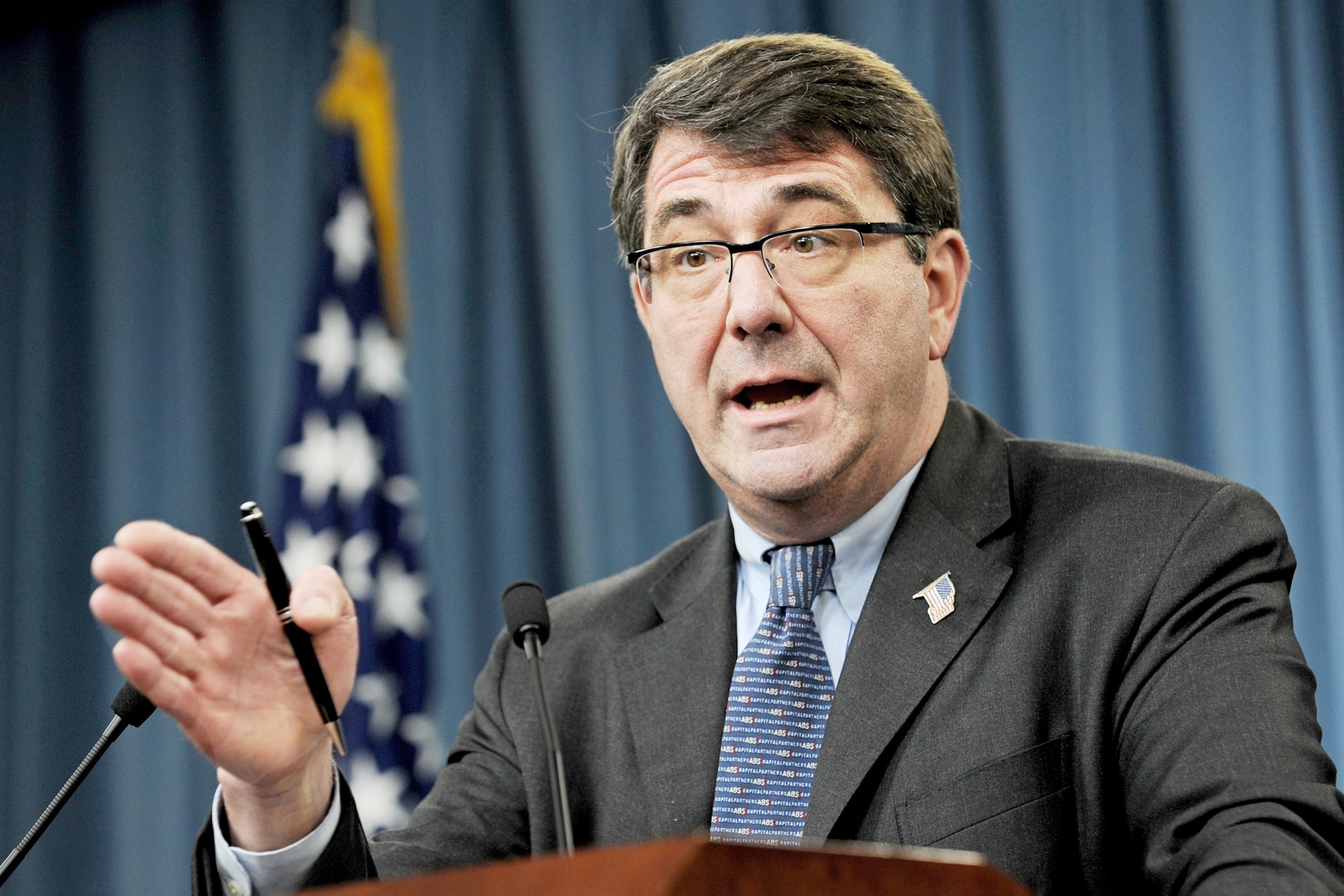 Dr. Ashton B. Carter, undersecretary of defense for acquisition, technology and logistics, holds a Pentagon press conference, March 12, 2010, to talk about the acquisition reforms being instituted to keep the Joint Strike Fighter program on track and affordable.  DoD photo by R. D. Ward  (Released)