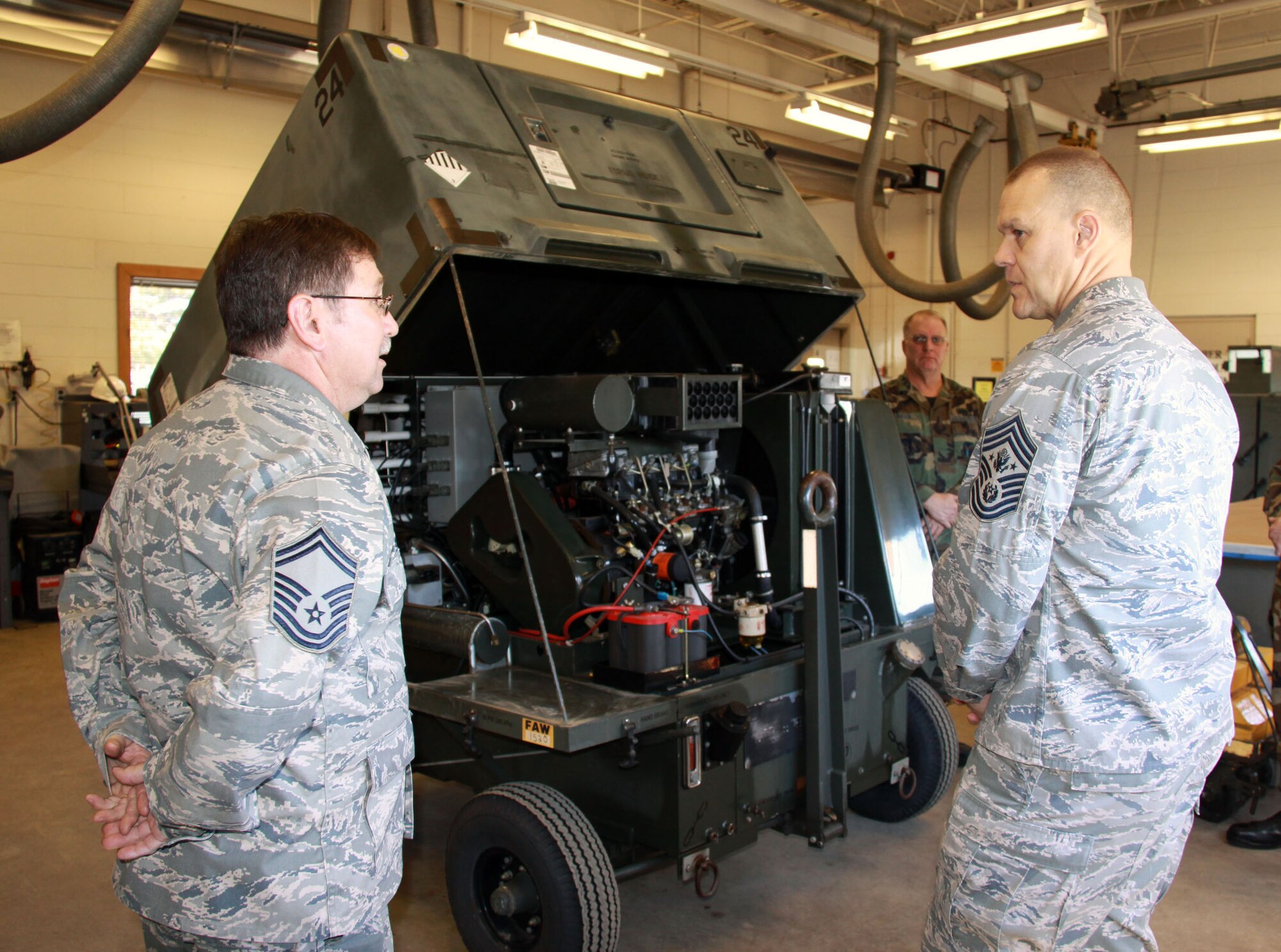 Chief Master Sergeant James A. Roy visits the 911th Maintenance Group, March 6, 2010.  The 911th Airlift Wing is the first Air Force Reserve Base for the 16th Chief Master Sergeant of the Air Force to visit.