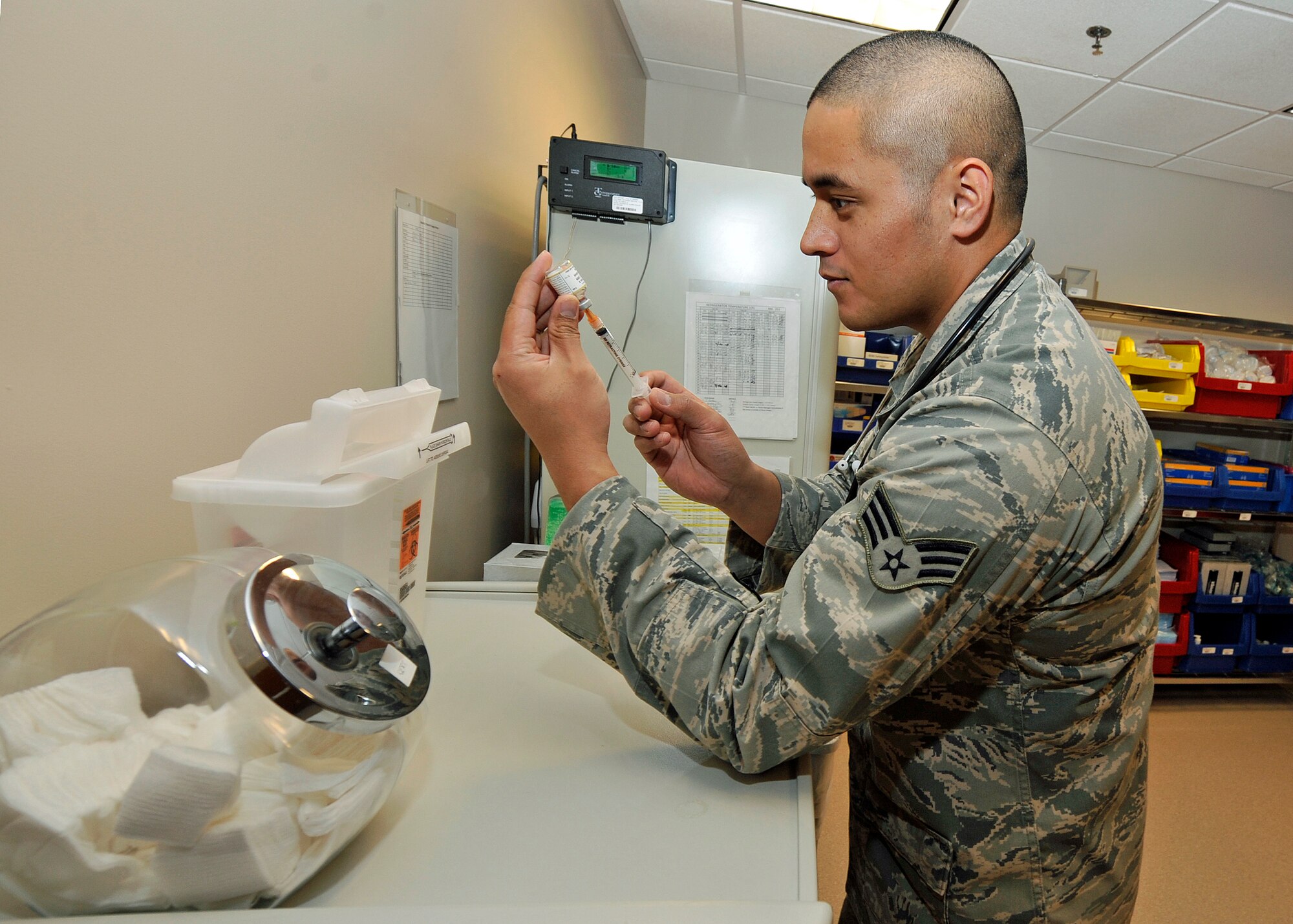 Senior Airman Anthony Suemai, 21st Medical Operations Squadron aerospace medical technician, was selected for this week's First Knight award. Airman Suemai is from Anchorage, Alaska, and has served in the Air Force for three years. This award is designed to recognize outstanding Airmen each week for the work they do every day. (U.S. Air Force photo/ Rob Bussard)
