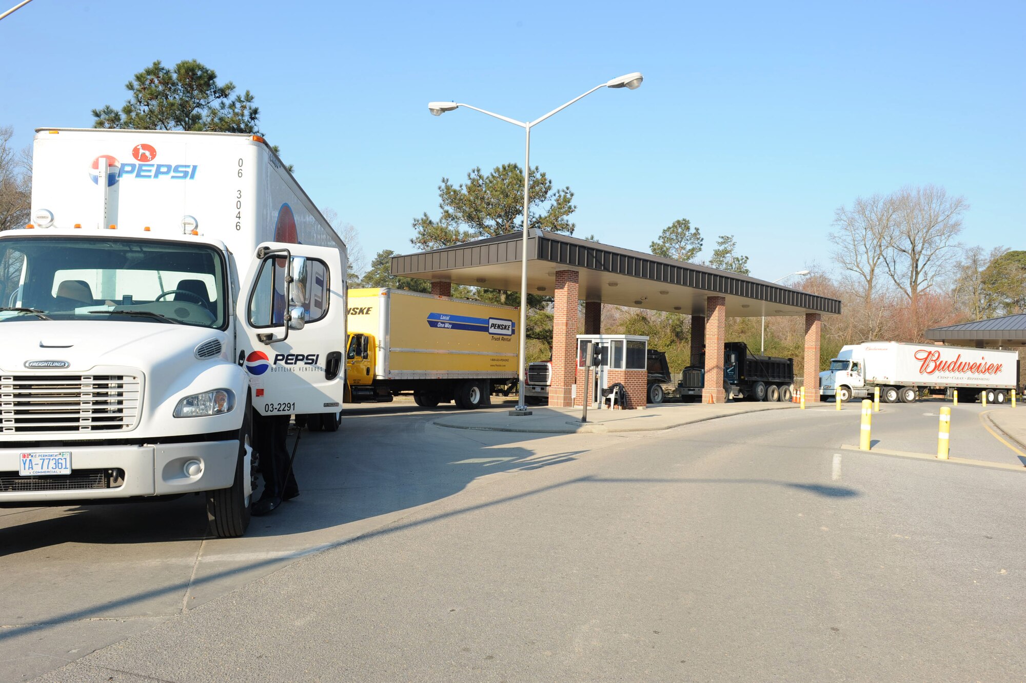 Prior to entering Seymour Johnson Air Force Base, N.C., all commercial trucks and vans must be inspected. Officers from Southeastern Protective Services inspect between 150-200 vehicles a day. (U.S. Air Force photo/Senior Airman Whitney Lambert)