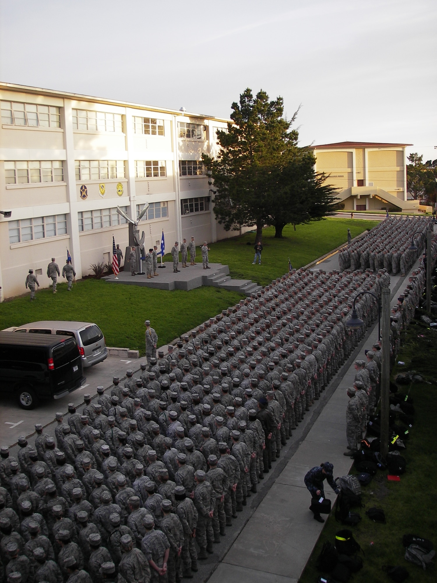 Airmen of the 517th Training Group amass for a dedication ceremony of the Presidio of Monterey's new Air Force Heritage Exhibit. The exhibit was designed as a tribute to Air Force cryptologic linguists who have fallen in the line of duty, spanning from 1953 over the Sea of Japan through the most recent in 2005 in Albania. (U.S. Air Force photo/ Senior Master Sgt. Paul Bailey)