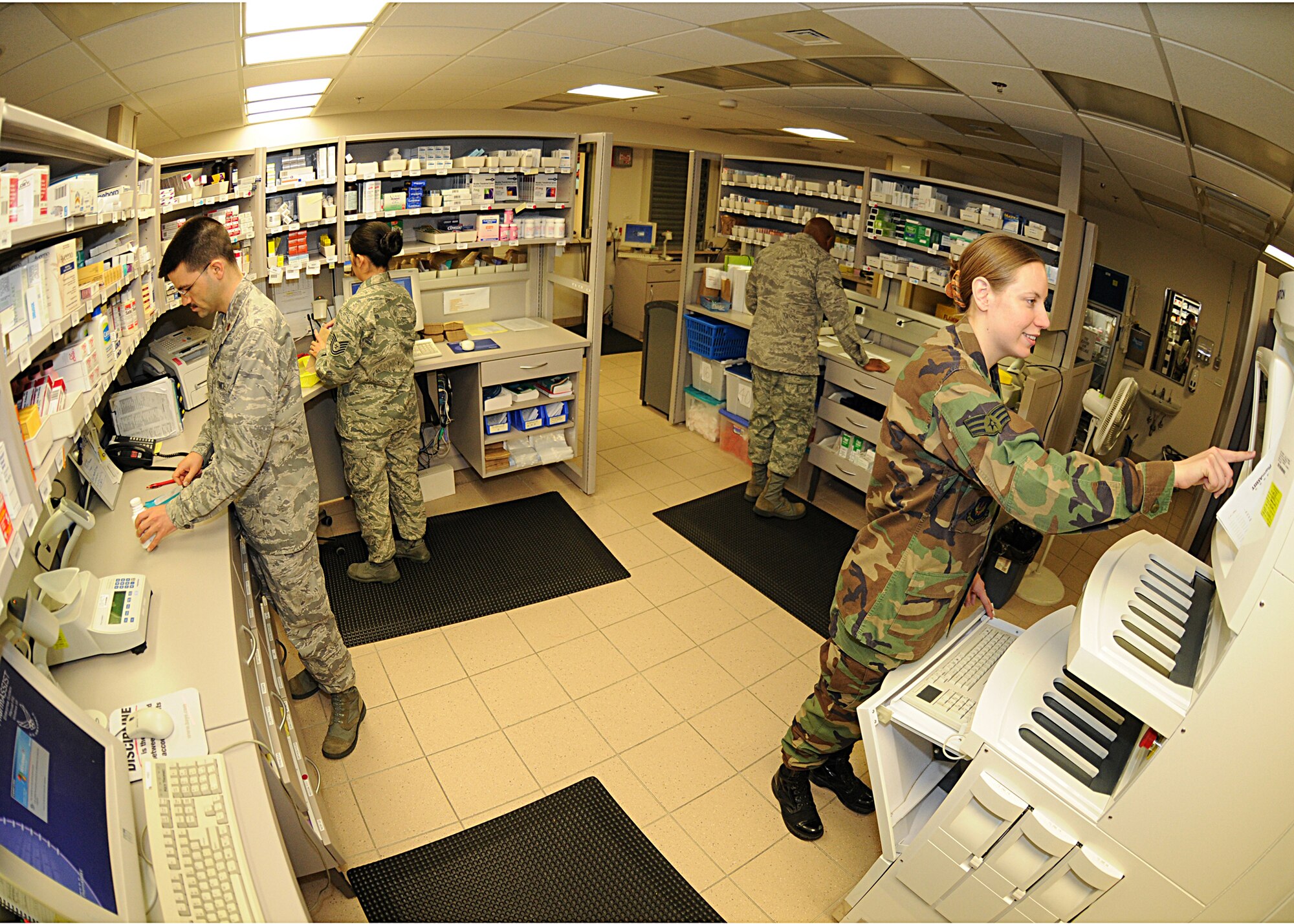 Aviano pharmacy personnel fill prescriptions at the Aviano pharmacy March 11, 2010.   The Aviano pharmacy is open from 7:30 a.m. to 7:00 p.m. Monday through Friday.  (U.S. Air Force photo/Senior Airman Tabitha M. Mans)
