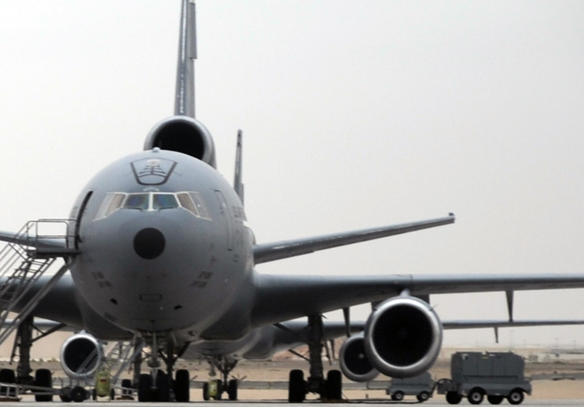 A KC-10 Extender is parked on the flightline of the 380th Air Expeditionary Wing at a non-disclosed base in Southwest Asia on March 2, 2010.  The KC-10 is assigned to the 908th Expeditionary Air Refueling Squadron. The 908th EARS, as part of the 380th Air Expeditionary Wing, supports operations Iraqi Freedom and Enduring Freedom and the Combined Joint Task Force-Horn of Africa. (U.S. Air Force Photo/Master Sgt. Scott T. Sturkol/Released)