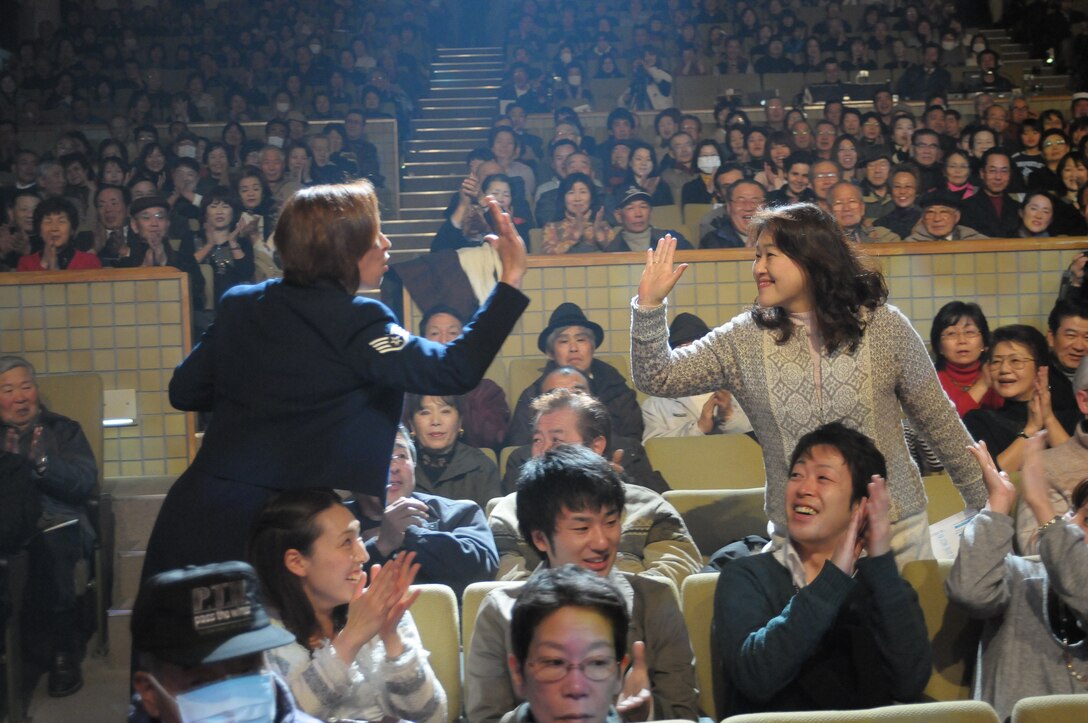 Pacific Trends went on a 10 day road trip to Iwate and Miyagi Prefecture in Japan to perform a “Mega Band” show with members from the USAF Band of the Pacific, Alaska.  The show consisted of rock band with horns for the first half, playing hits from the 60s, 70s, 80s, to include songs from “The Carpenters,” “The Beatles”, and R&B classics, as well as Japanese popular songs.  The inspired crowd danced to the “Twist” and “JB Goode”; all dancers received a copy of Pacific Trends’ latest CD.  These friendship concerts were full of variety, and made a lasting impression on the Japanese public.