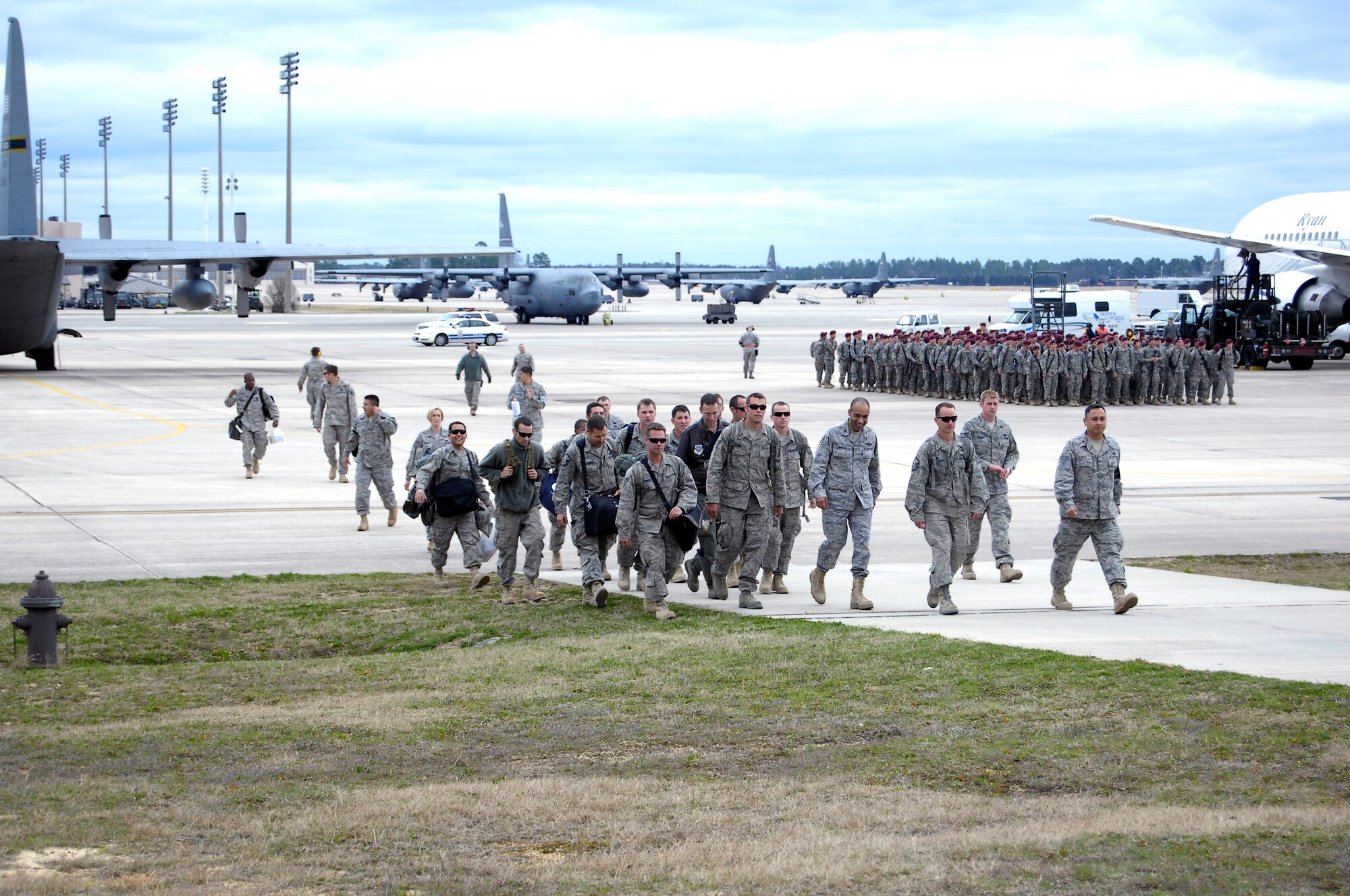 Fifteen members from the 3rd Aerial Port Squadron returned to Pope from a six-month deployment to Camp Bastion, Afghanistan March 16. (U.S. Photo by Senior Airman Kris Levasseur) 