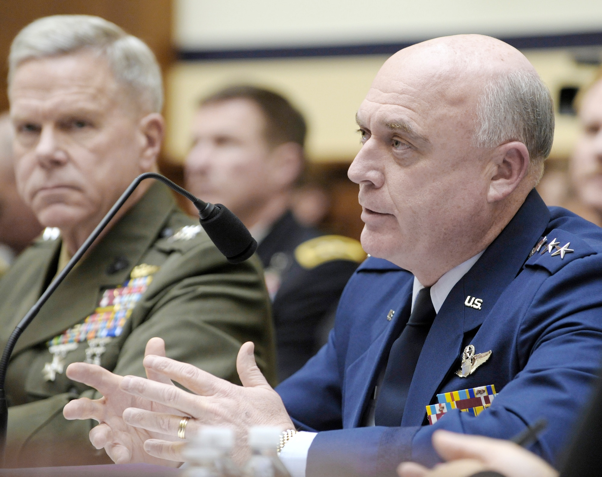 Air Force Vice Chief of Staff Gen. Carrol H. "Howie" Chandler testifies before the House Armed Services Subcommittee on Readiness March 16, 2010, along with the vice chiefs of staff for the other military services. General Chandler provided information and addressed questions pertaining to Air Force readiness, including details on weapon system sustainment, preserving the ICBM defense industrial base, and the importance of cyber security.  (U.S. Air Force photo/Jim Varhegyi)