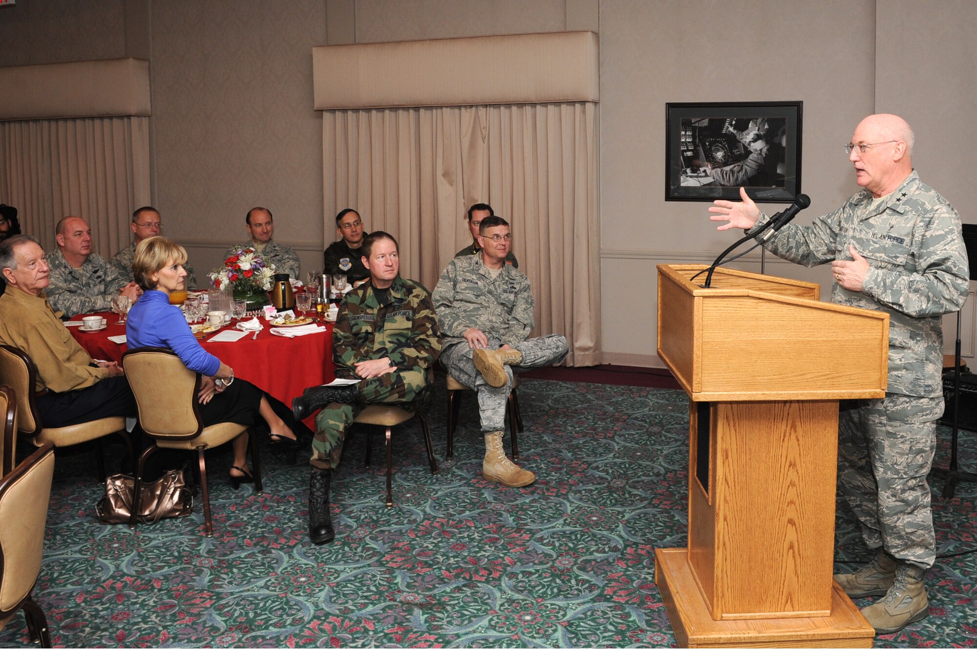 Chaplain (Maj. Gen.) Cecil Richardson, Air Force Chief of Chaplains, was the Little Rock Air Force Base National Prayer Breakfast guest speaker March 16. The breakfast, held at the base conference center, allowed Chaplain Richardson the opportunity to address Combat Airlifters about the importance of holding strong to their individual faiths in order to overcome any hardships that may come with military service. (U.S. Air Force photo by Senior Airman Ethan Morgan)