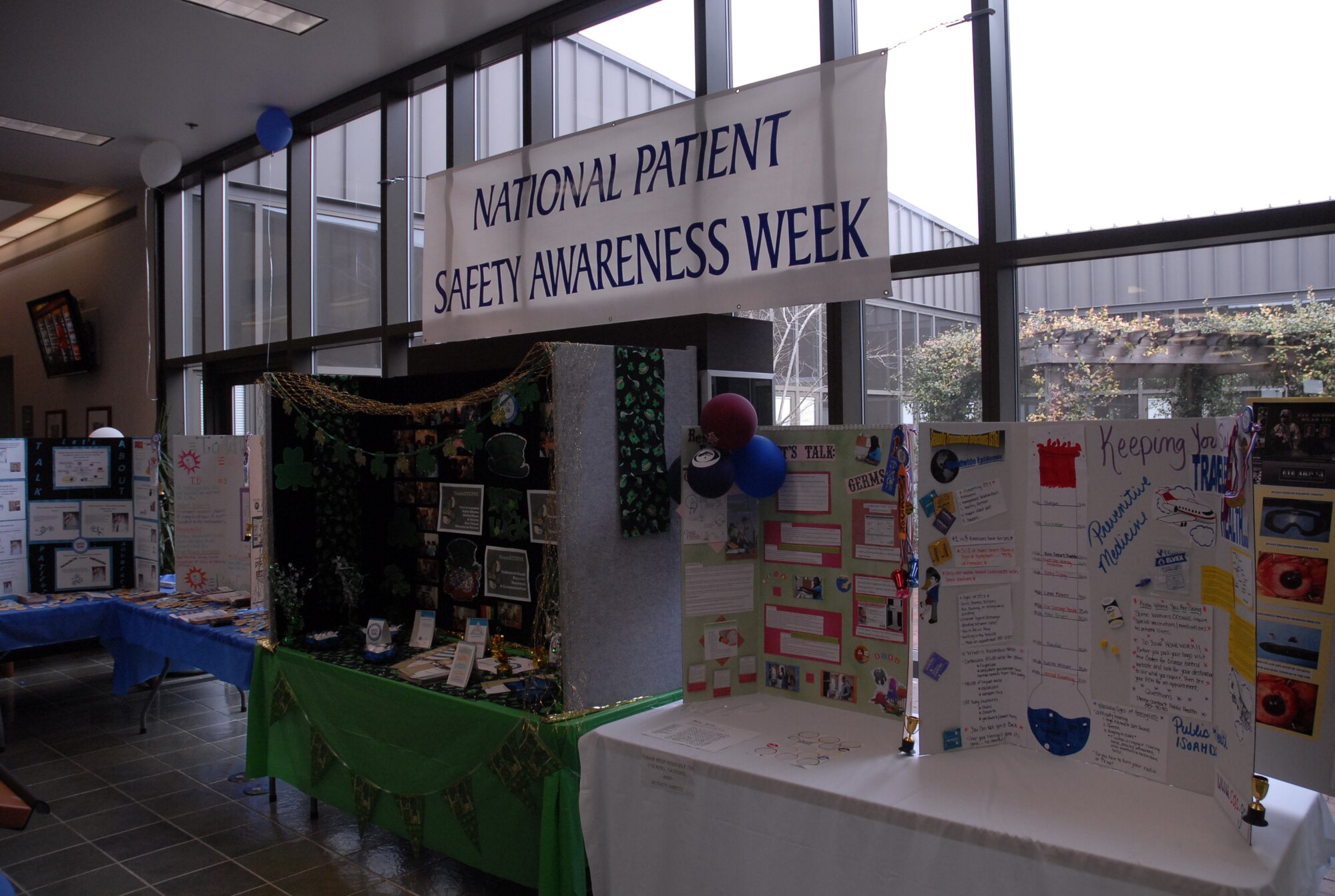 A collection of health-related posters stand on display at the 1st Special Operations Medical Group clinic at Hurlburt Field March 12. The 1st SOMDG marked its second annual National Patient Safety Awareness Week, a national education and awareness-building campaign for improving patient safety at the local level. (U.S. Air Force photo by Airman 1st Class Joe McFadden)